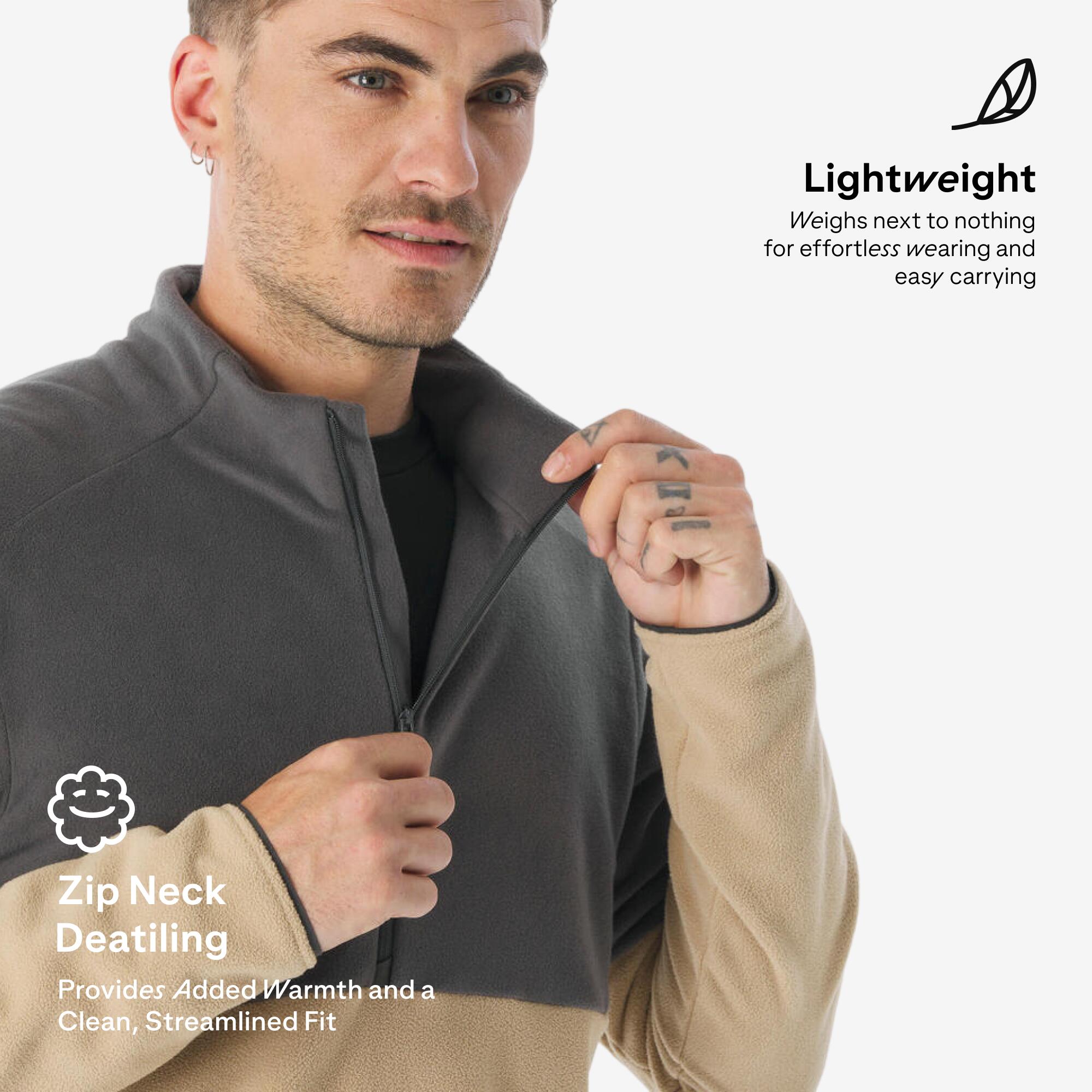 Men’s Mountain Walking Half-zip Fleece MH500 - Beige