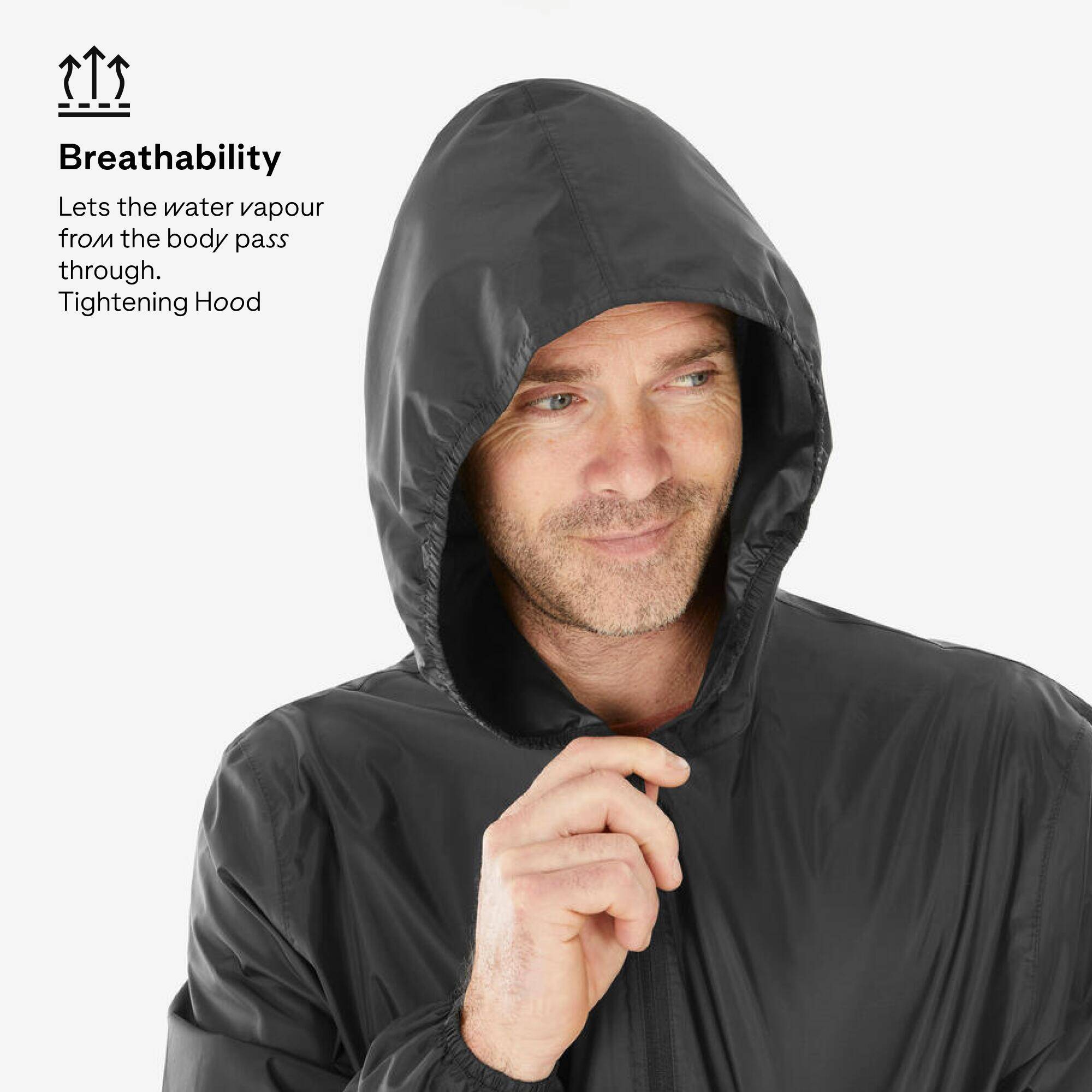 Men Half Zip Compact Rain Jacket with Pouch - Black -  4