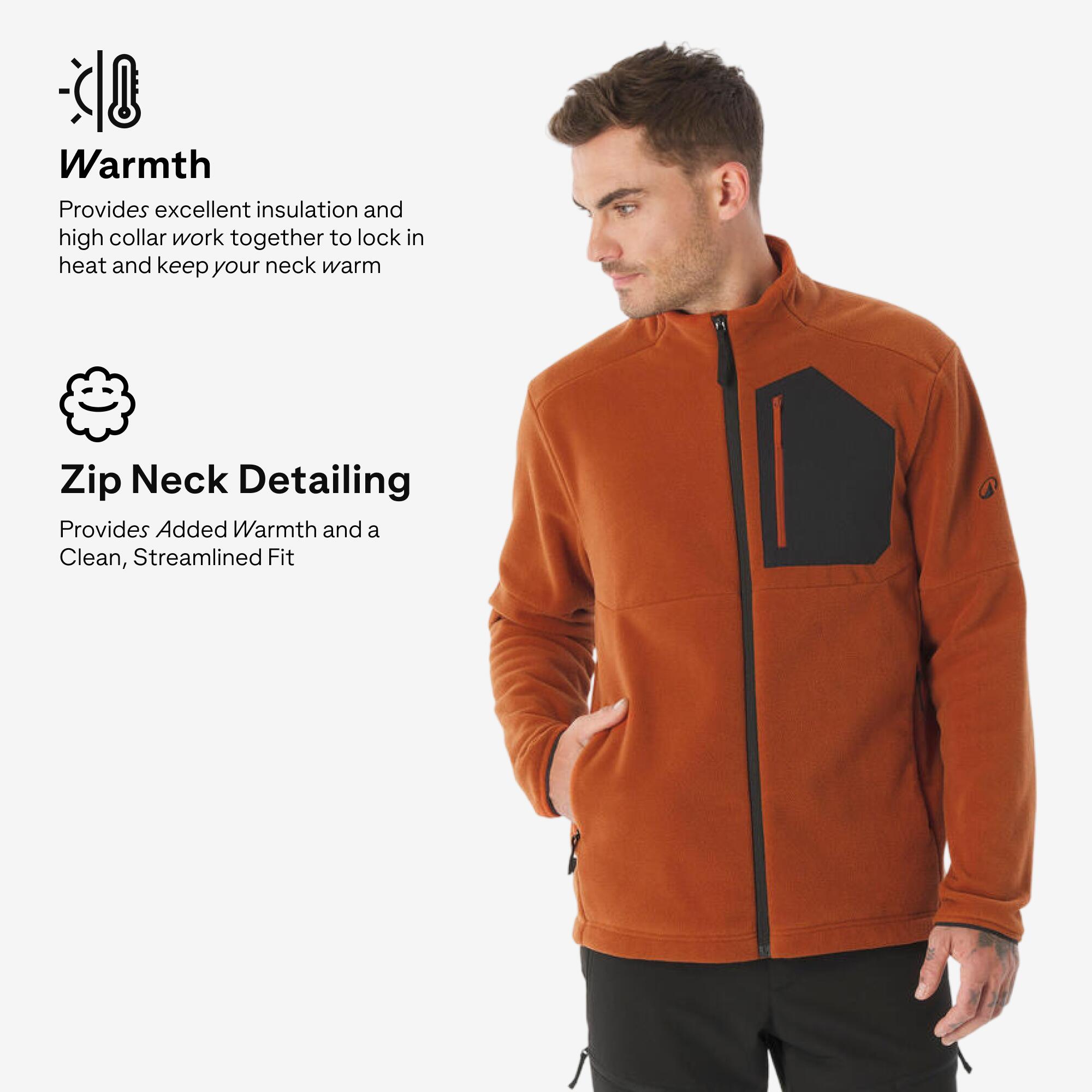 Men’s mountain hiking fleece jacket, MH500 Full Zip Pocket - Red