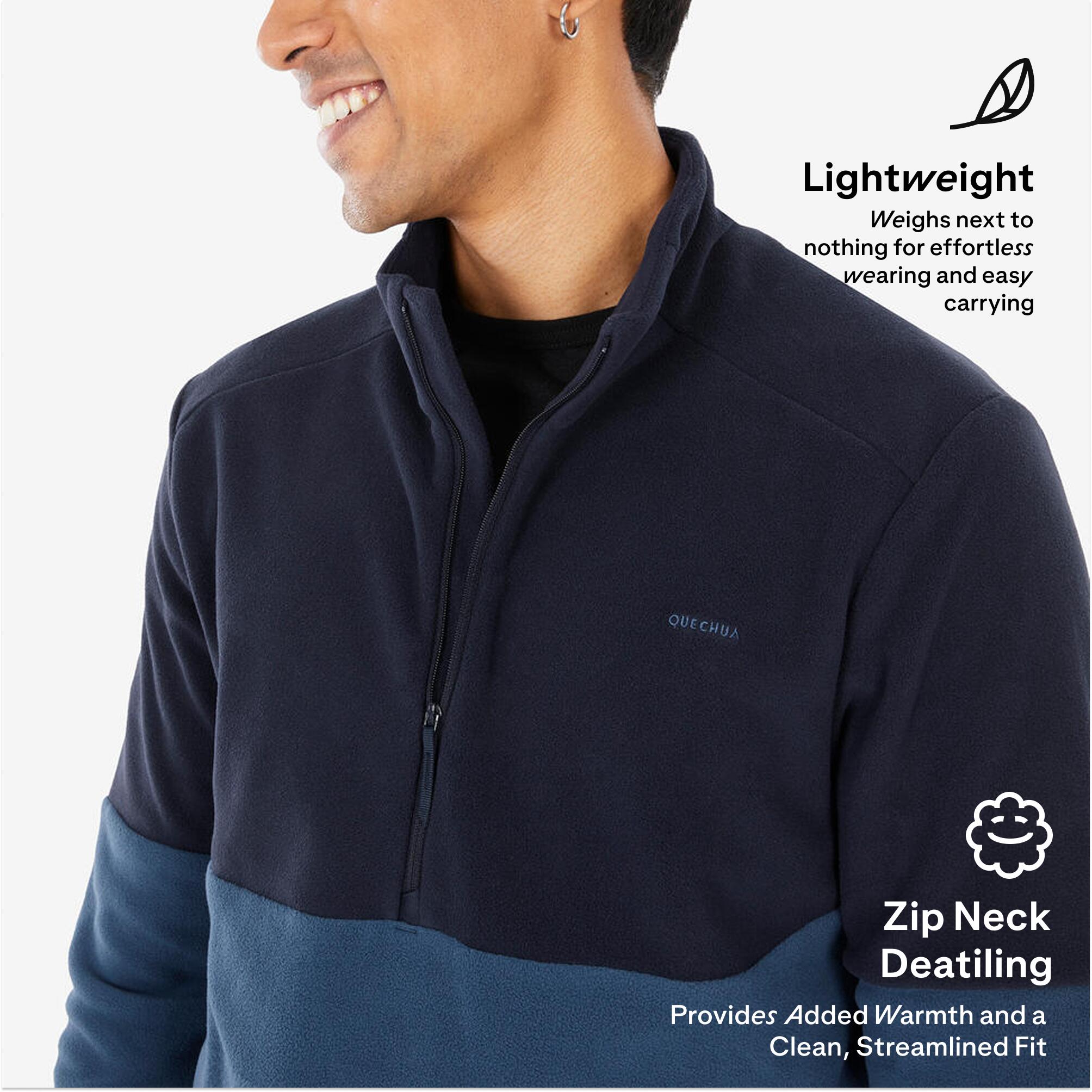 Men’s mountain hiking fleece jacket, MH500 Half Zip - Blue