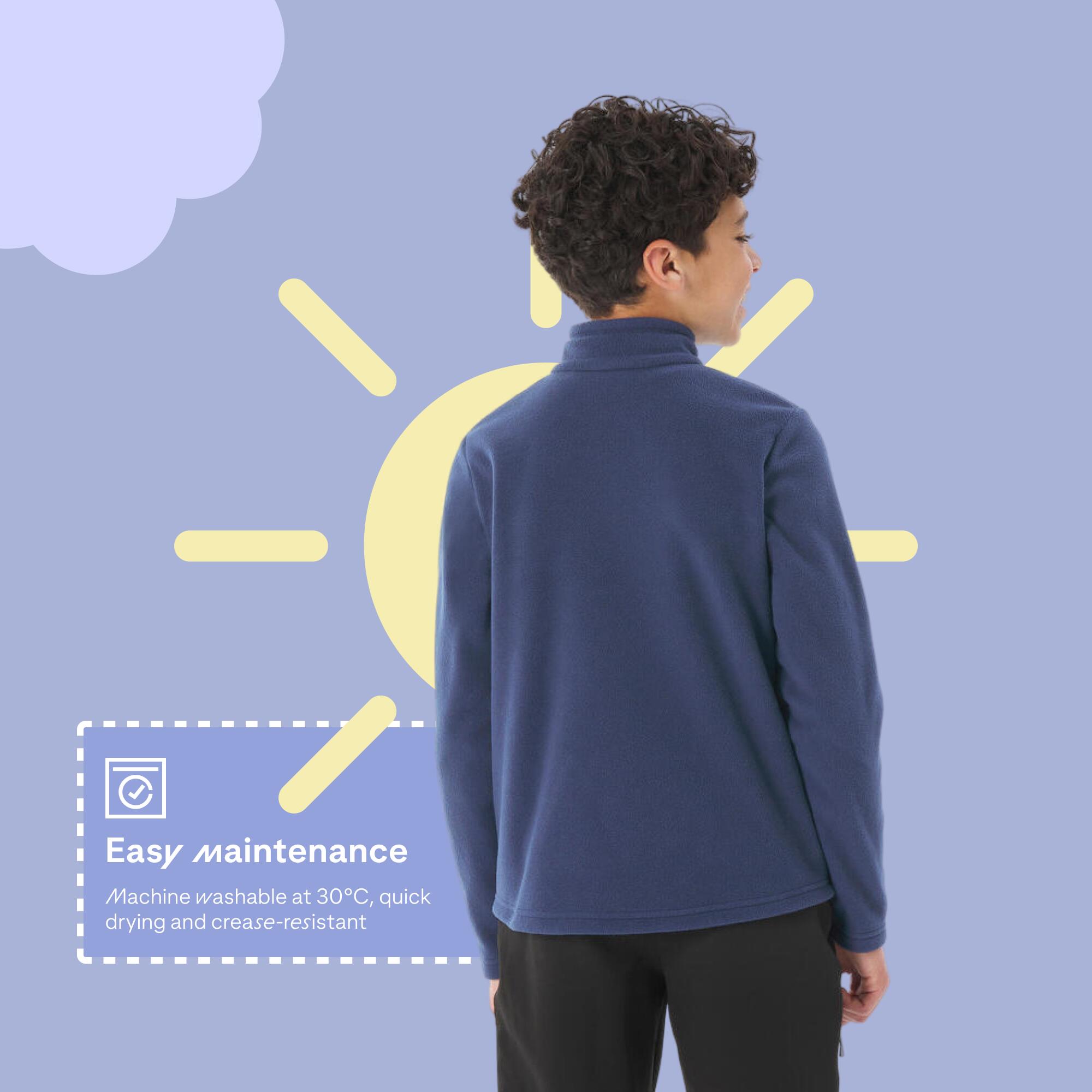 Kids’ warm hiking jacket MH100 - 7-15 years Half zip - Navy Blue