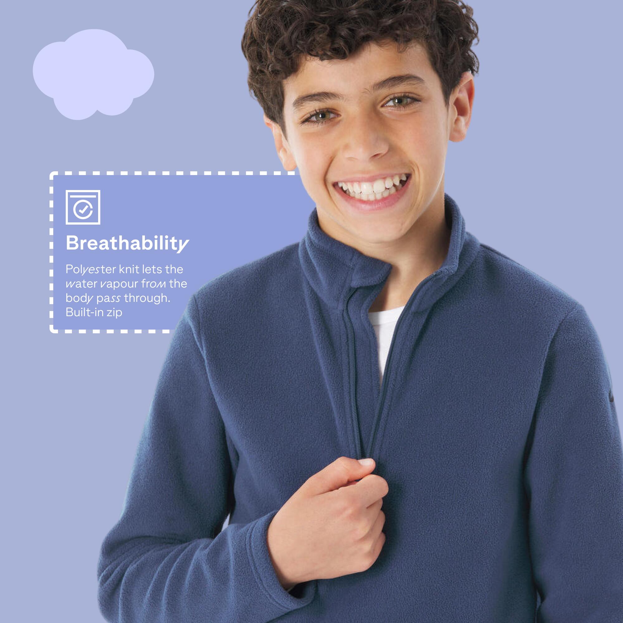 Kids’ warm hiking jacket MH100 - 7-15 years Half zip - Navy Blue