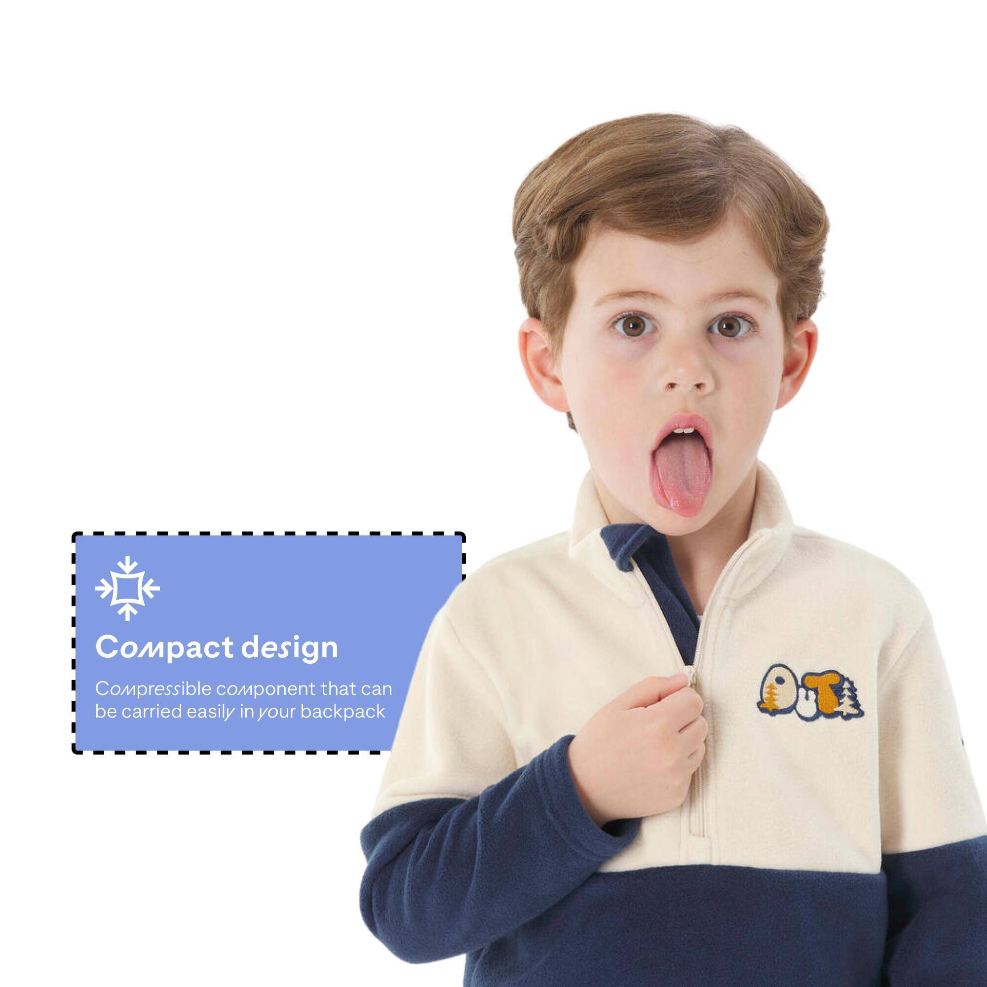 Kids’ hiking fleece jacket MH500 Half Zip - 2-6 years - Beige and Blue -  3
