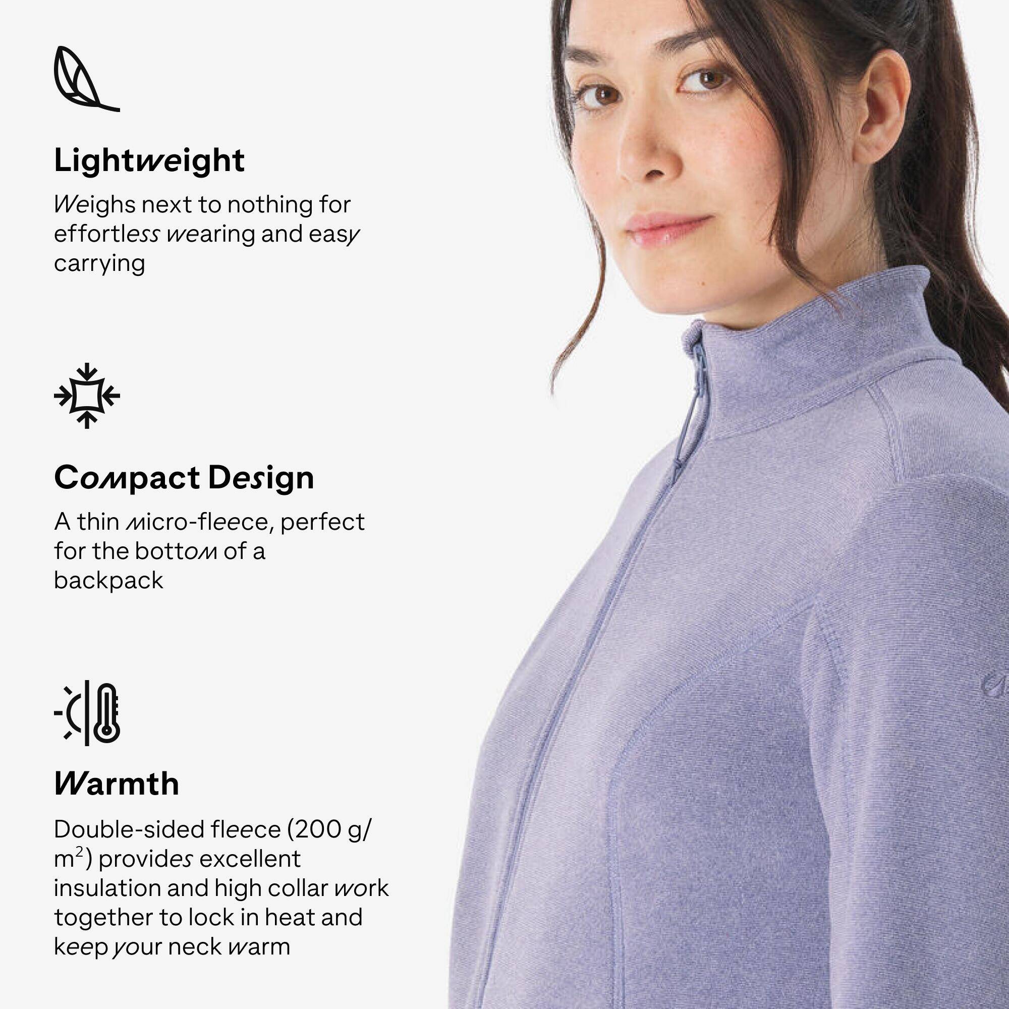 Women’s mountain hiking fleece jacket, MH100 Full Zip - Purple -  3