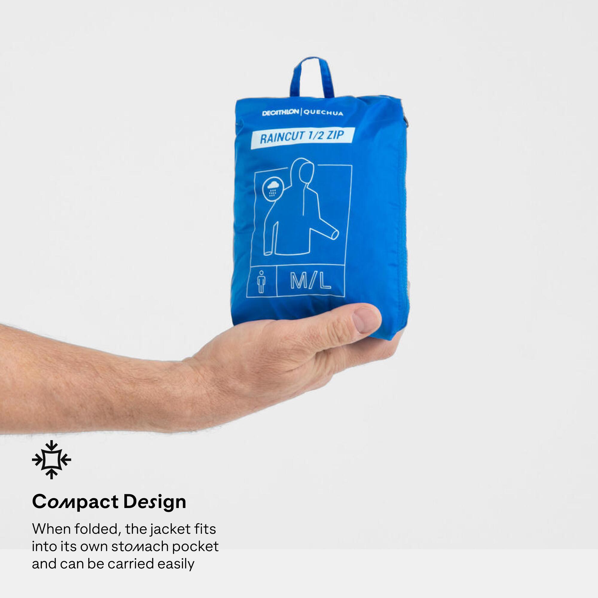 Men Half Zip Compact Rain Jacket with Pouch - Blue