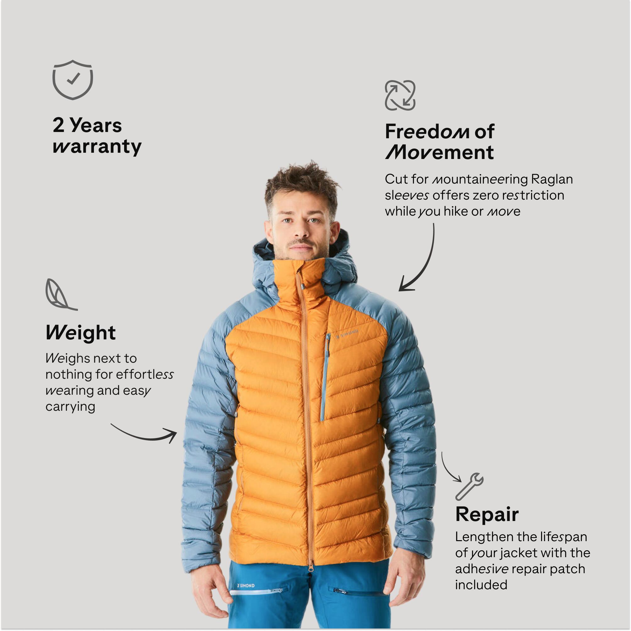 Men’s mountaineering down jacket Ochre - Grey