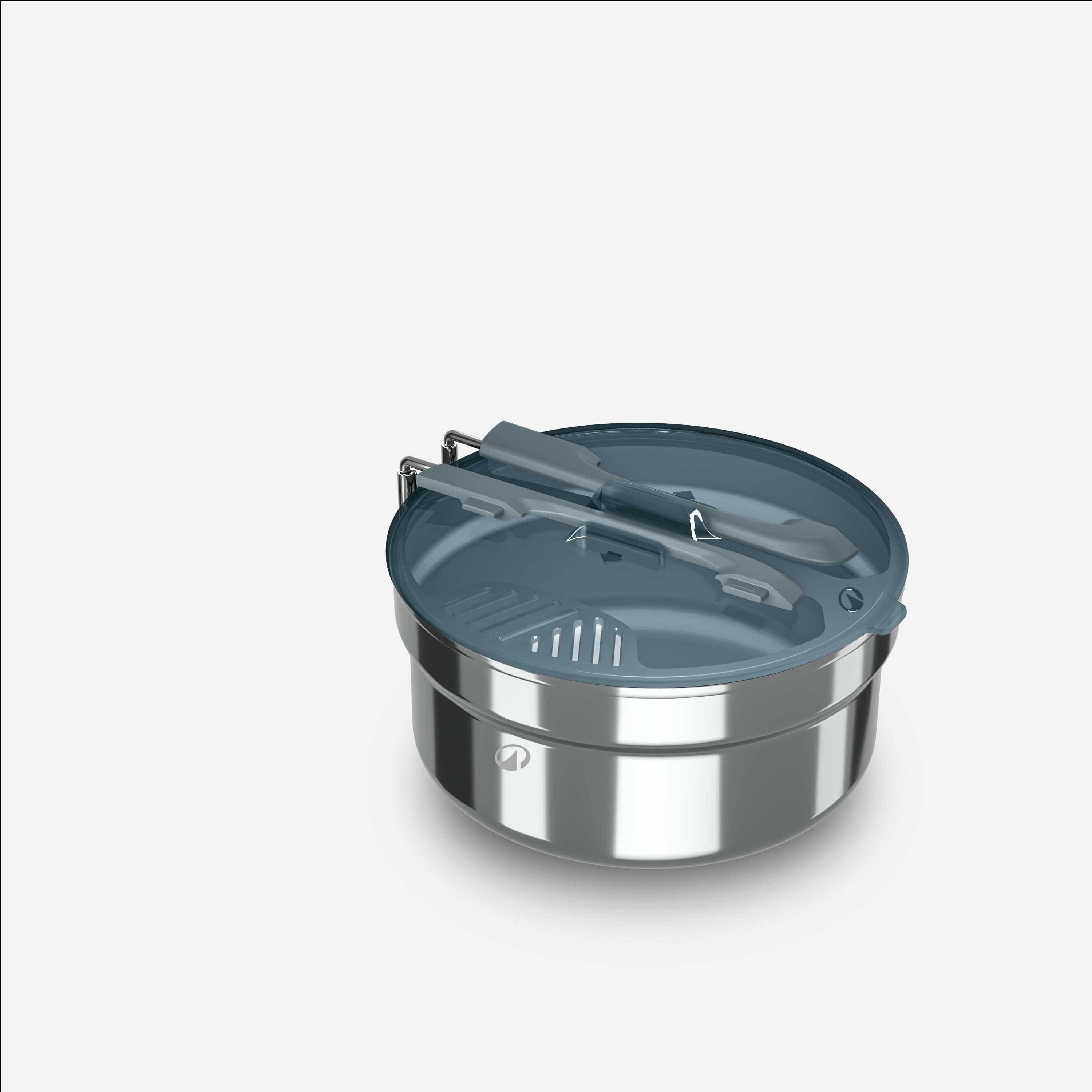 1-Person Stainless Steel Camping Cookset with 6 Pieces, 100 - QUECHUA