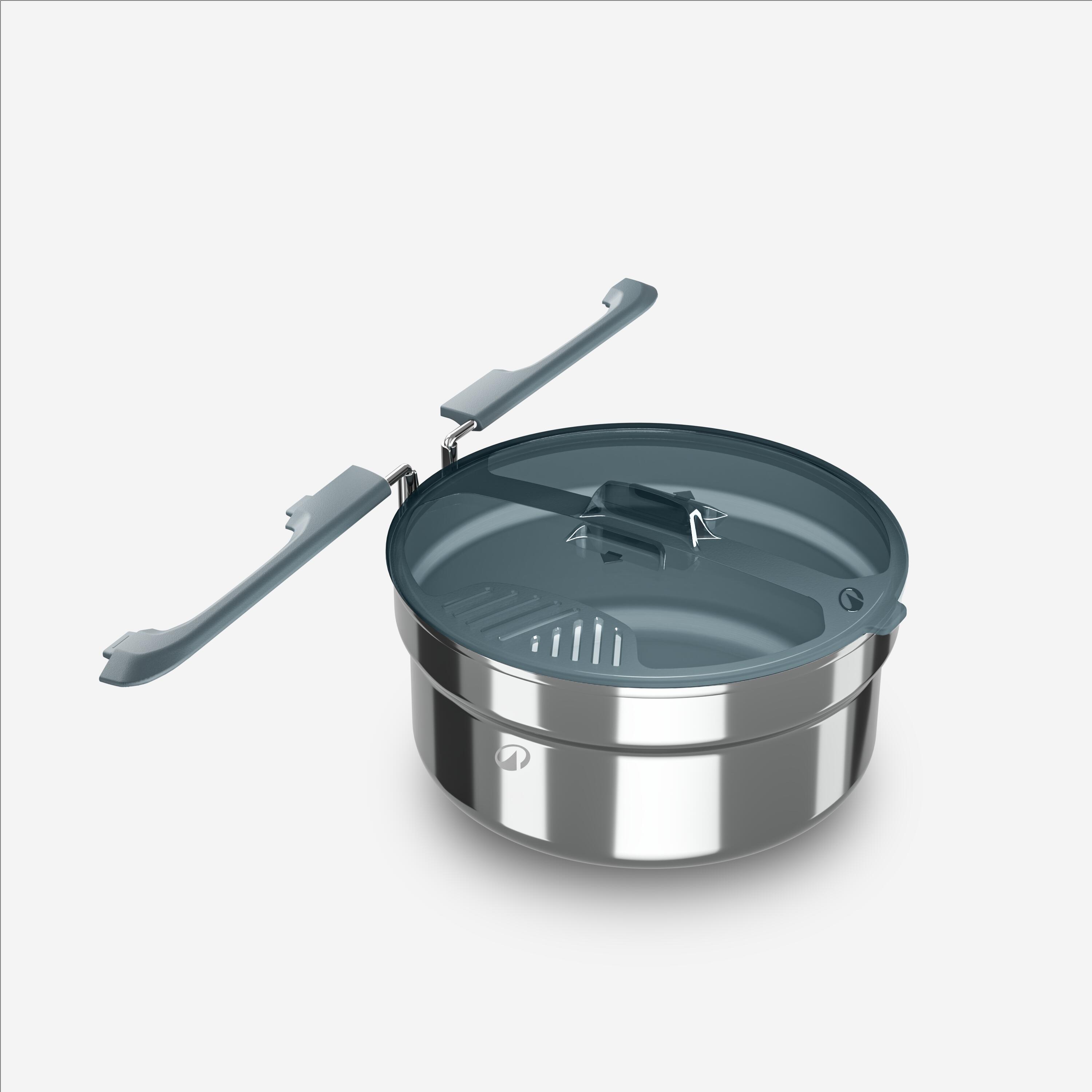 1-Person Stainless Steel Camping Cookset with 6 Pieces, 100 - QUECHUA