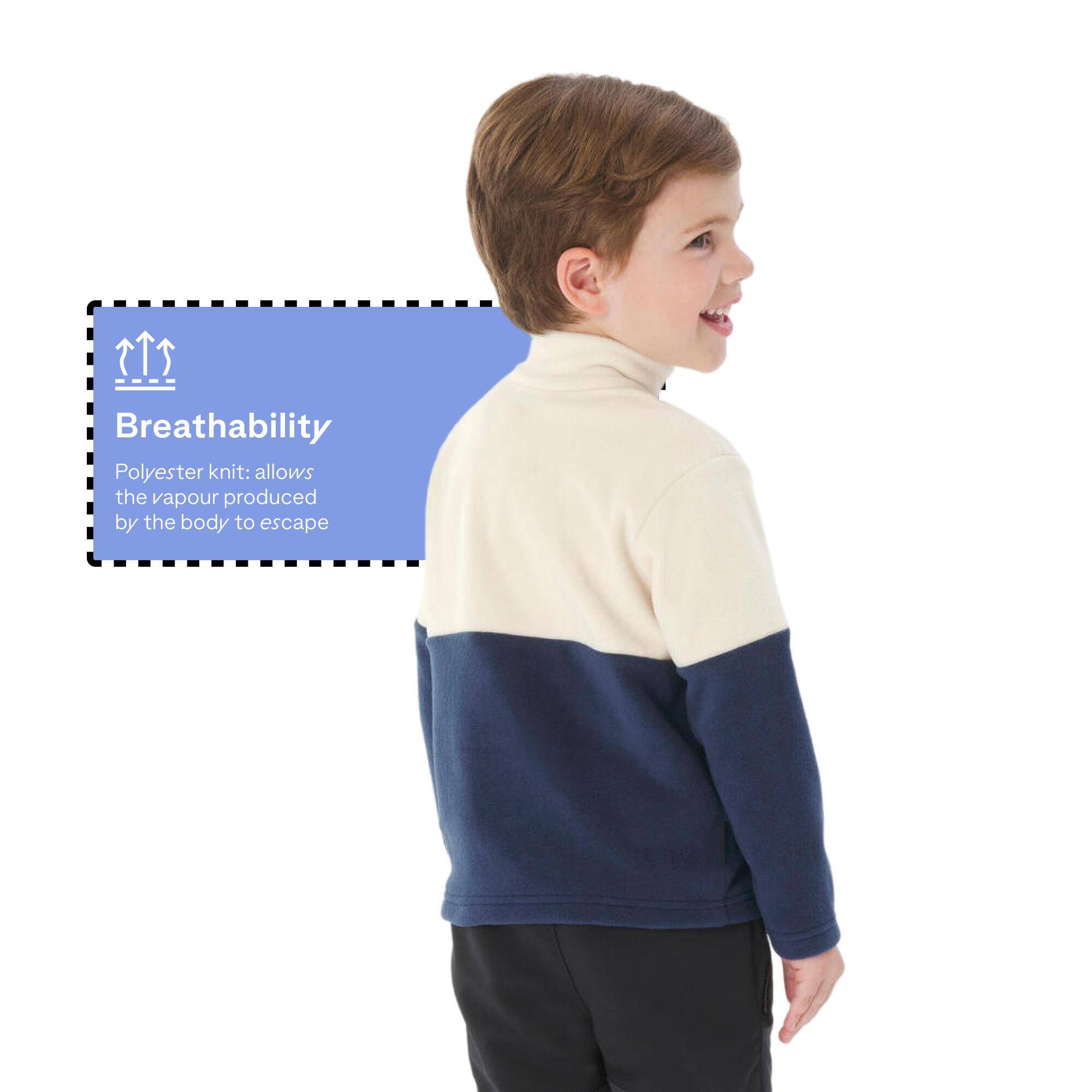Kids’ hiking fleece jacket MH500 Half Zip - 2-6 years - Beige and Blue -  4