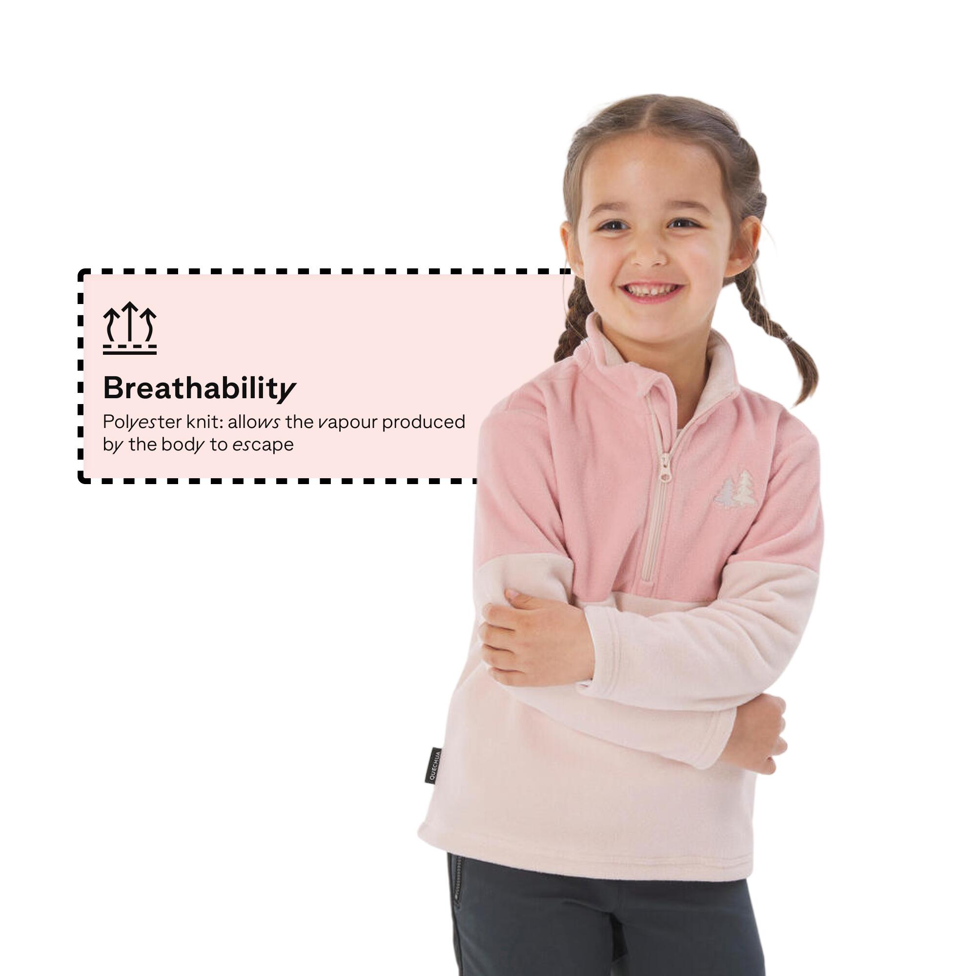 Kids’ hiking fleece jacket MH500 Half Zip 2-6 years - Purple