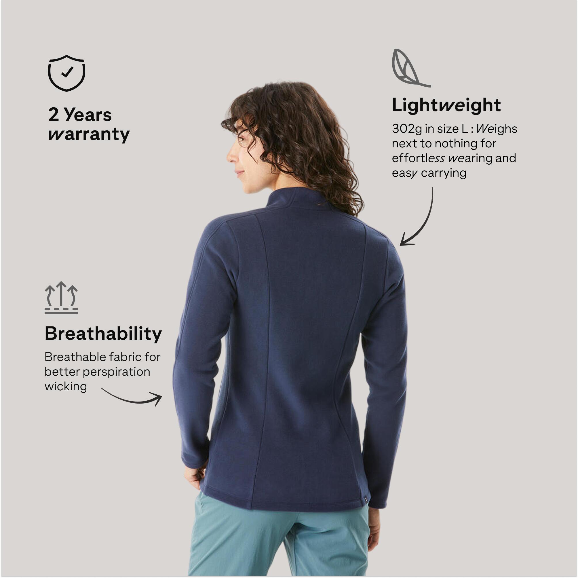 Women’s mountain hiking fleece jacket, MH500 Full Zip - Blue