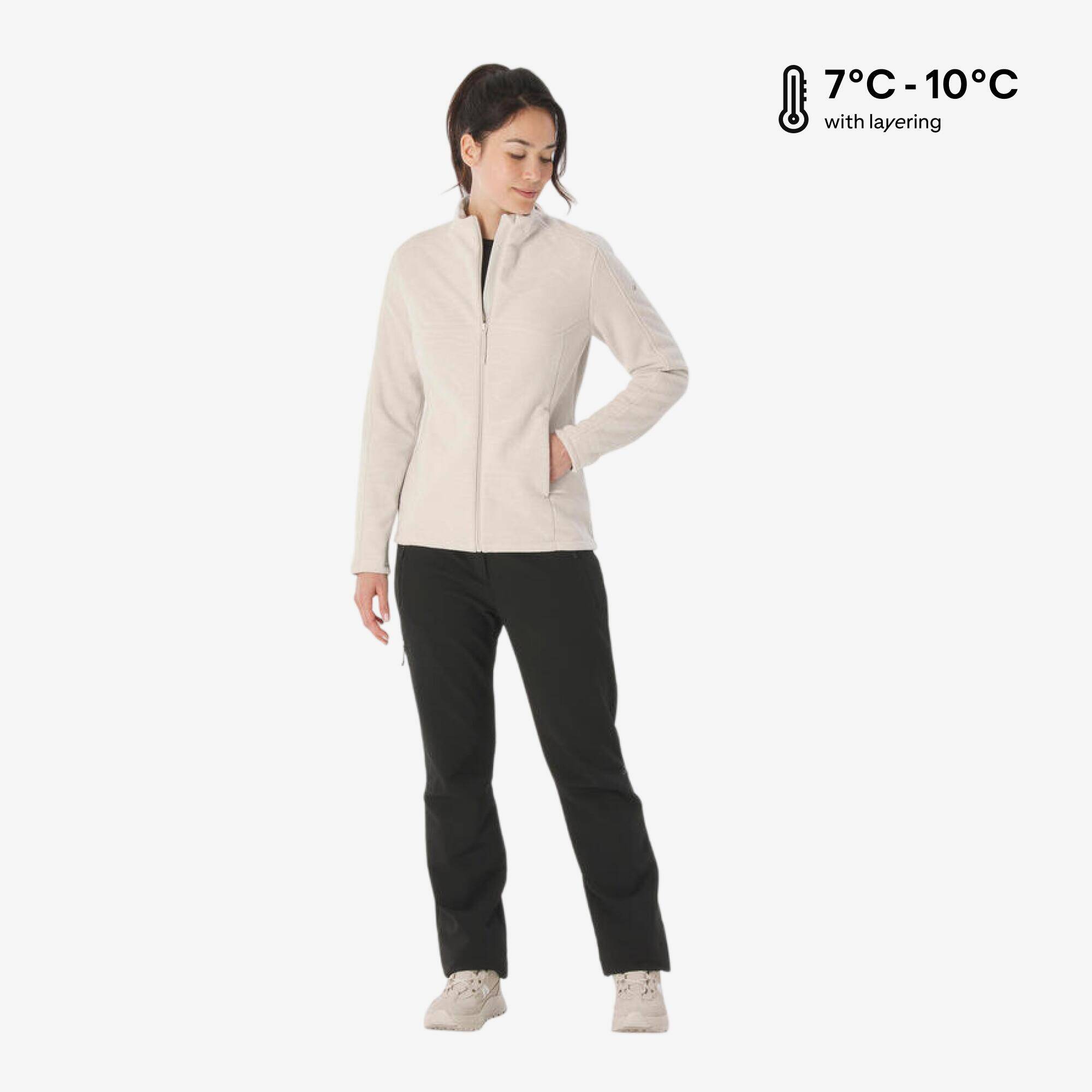 Women’s mountain hiking fleece jacket, MH500 Full Zip - Beige -  3