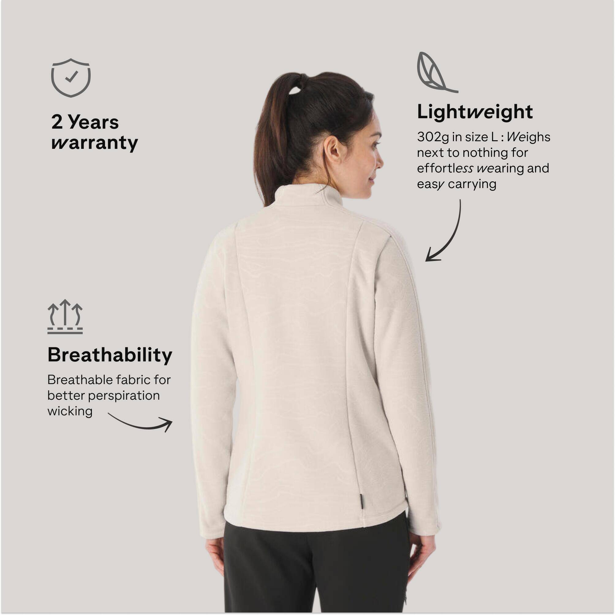 Women’s mountain hiking fleece jacket, MH500 Full Zip - Beige -  4