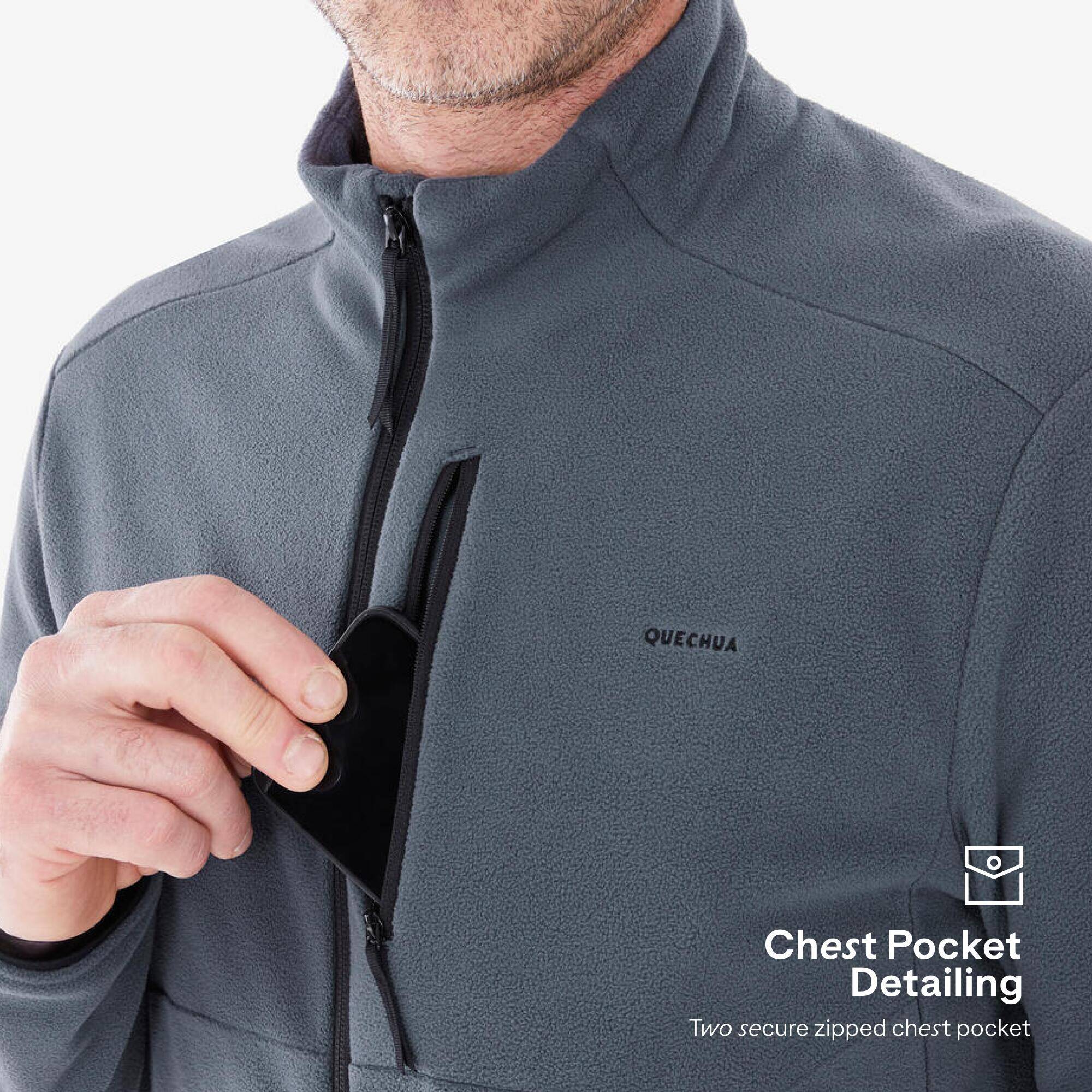 Men’s mountain hiking fleece jacket, MH500 Full Zip - Grey -  5