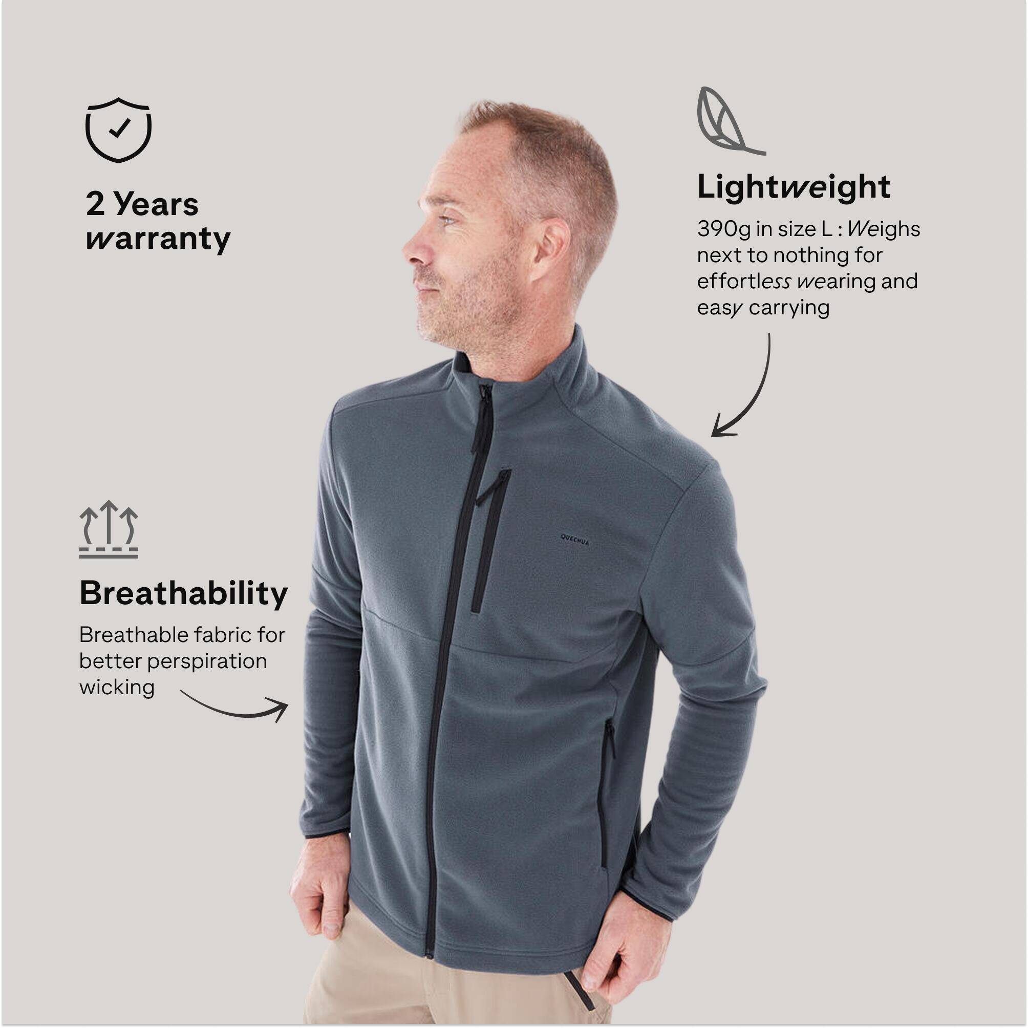 Men’s mountain hiking fleece jacket, MH500 Full Zip - Grey -  4