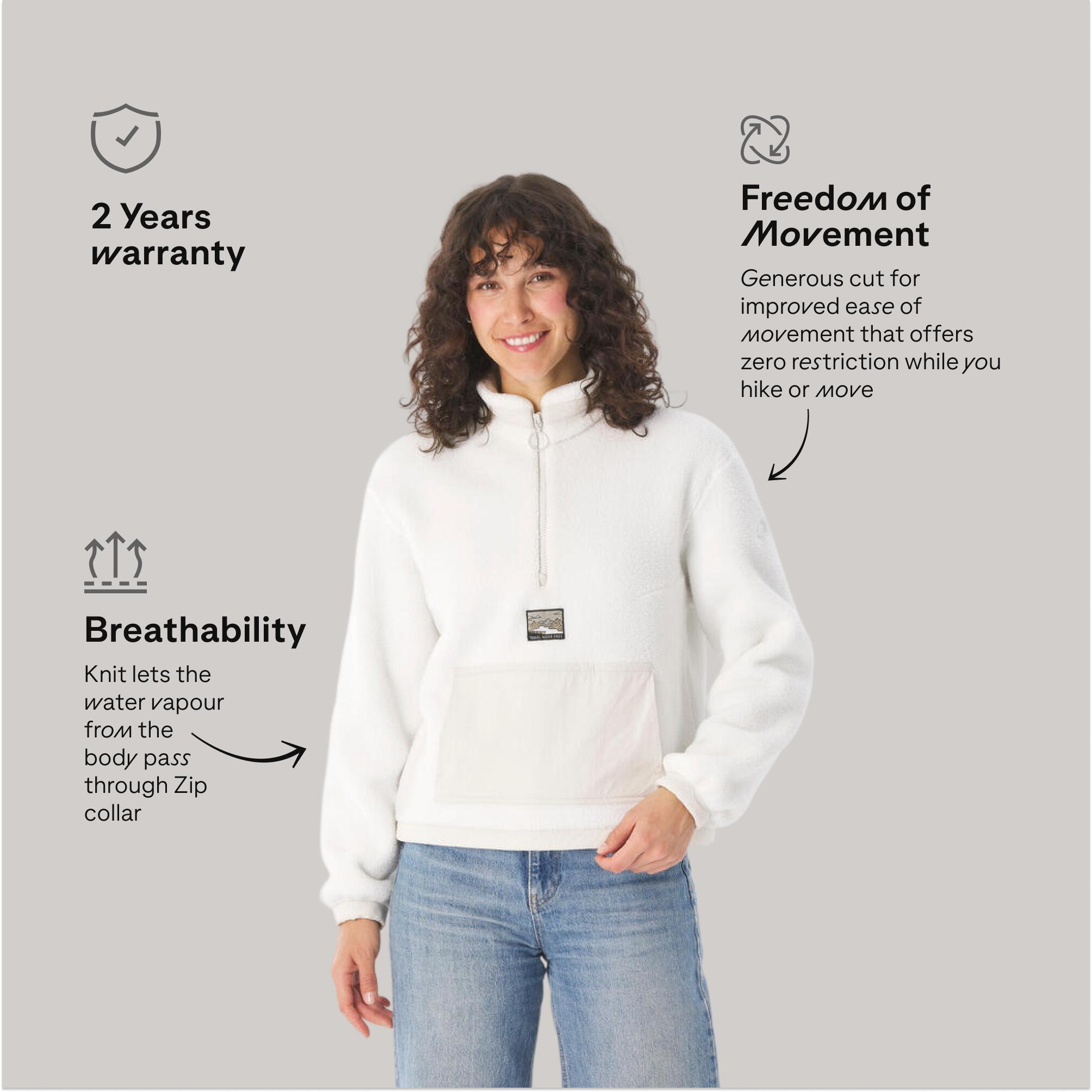 Women's Sherpa Mountain Hiking Fleece MH100 1/2 Zip - Beige