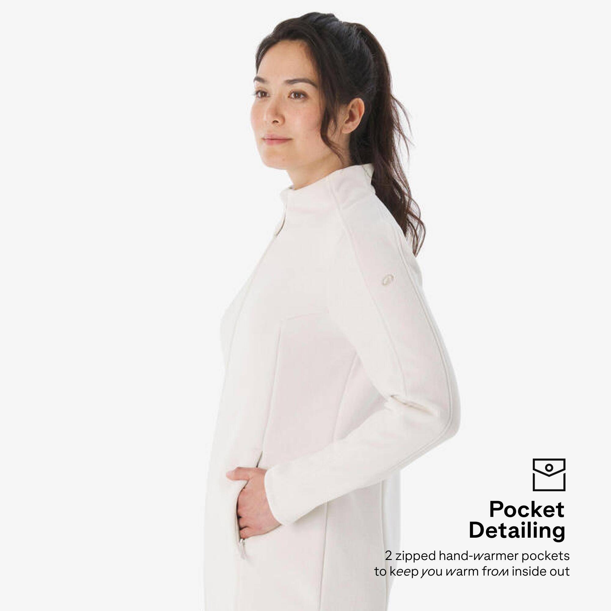 Women’s long mountain hiking fleece jacket, MH500 Full Zip - White -  4