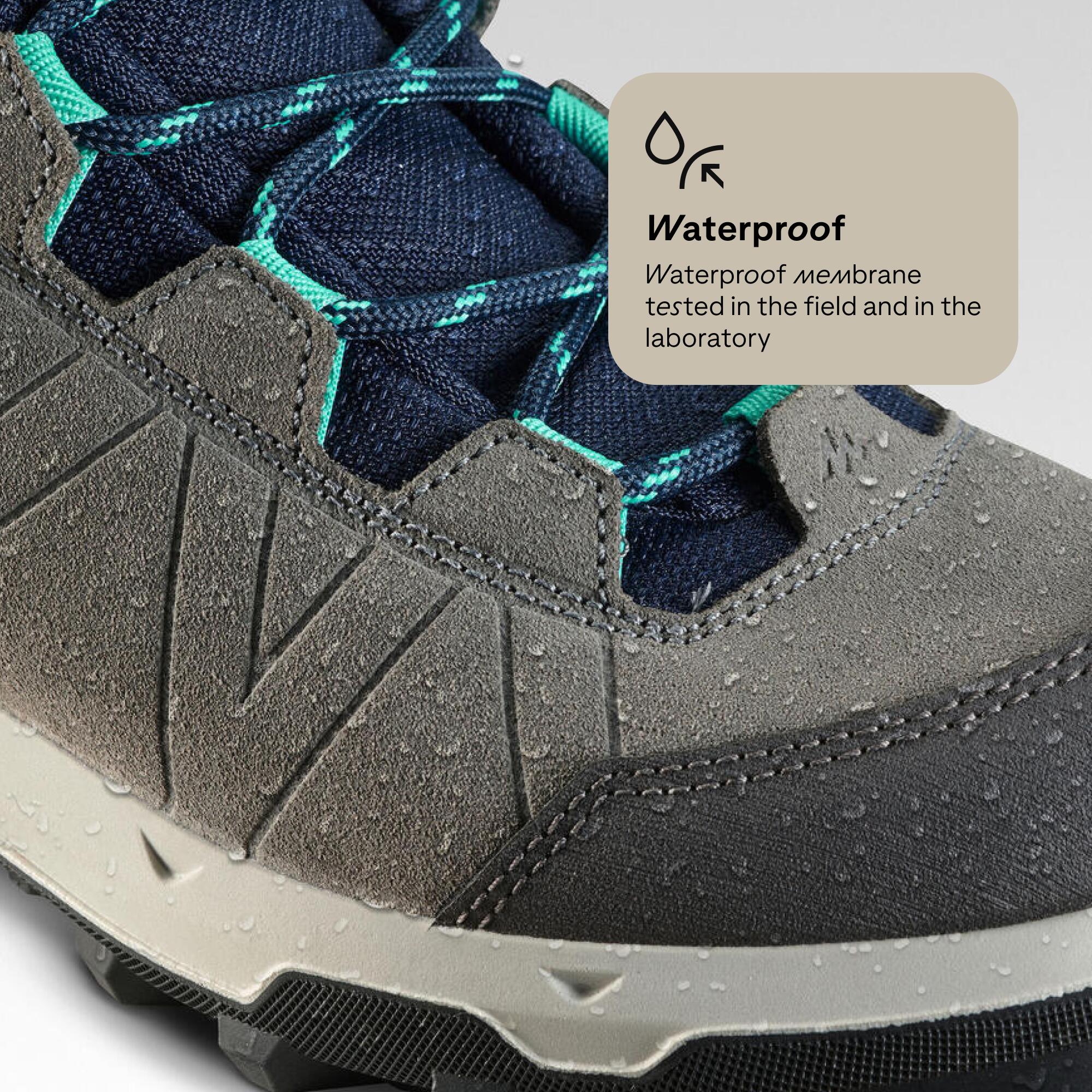 Kids’ waterproof high hiking boots, UK sizes 10 to 6, MH900 - Blue