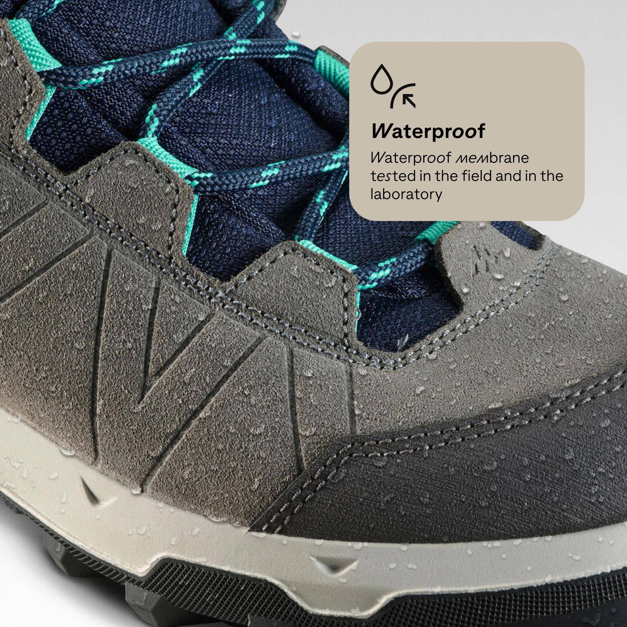 Kids’ waterproof high hiking boots, UK sizes 10 to 6, MH900 - Blue -  4