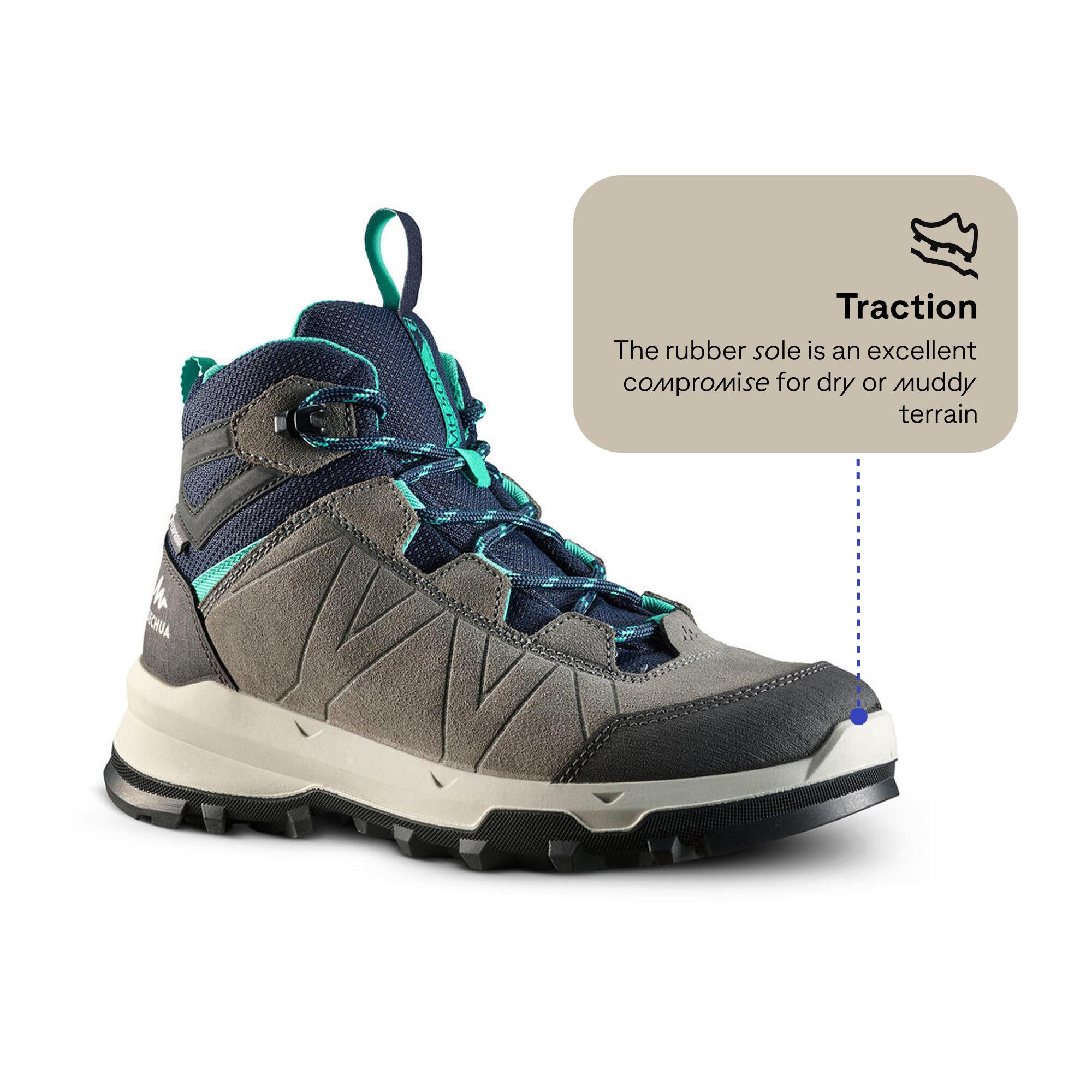 Kids’ waterproof high hiking boots, UK sizes 10 to 6, MH900 - Blue