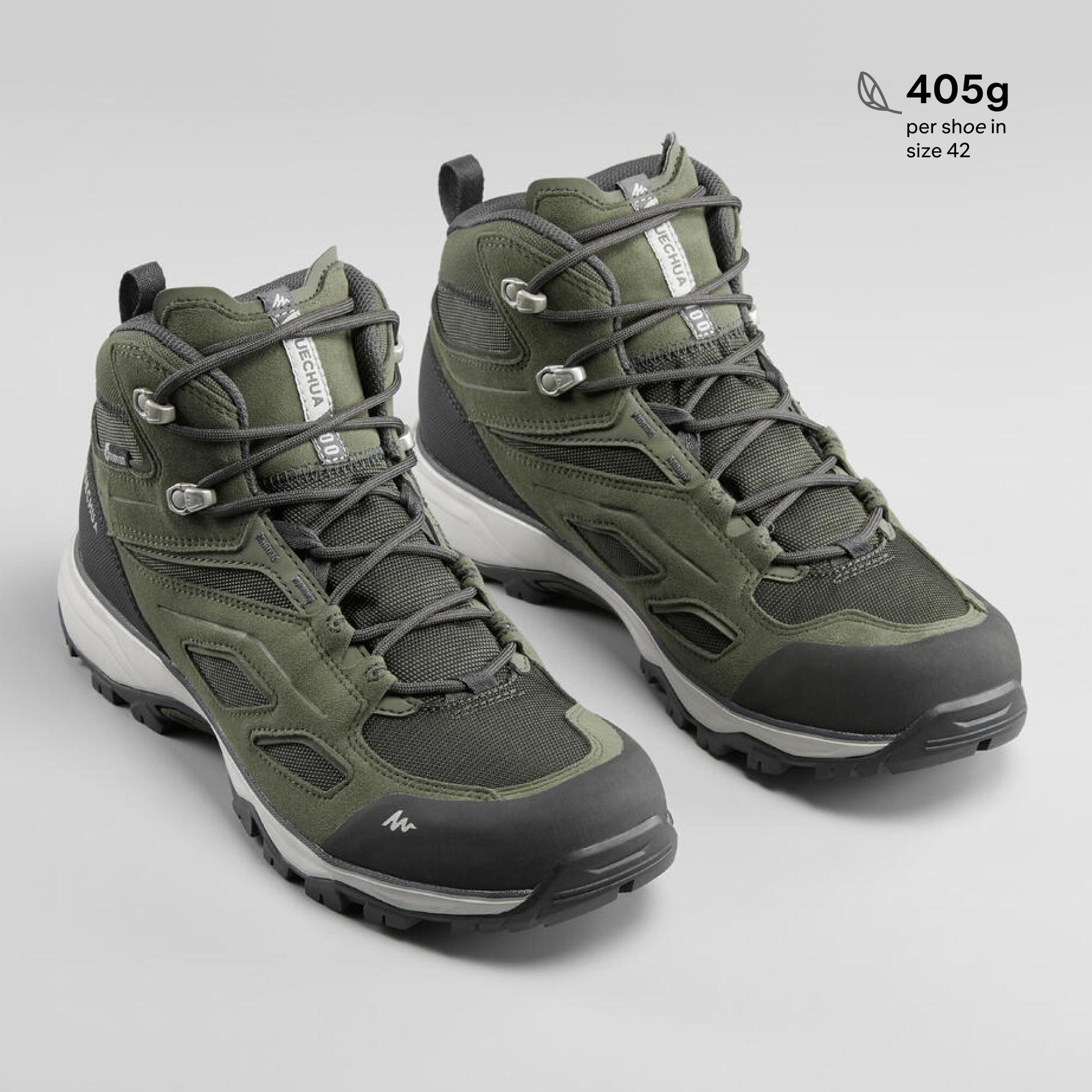 Men Mid Ankle Waterproof Hiking Shoes with Non-Slip Outsole Khaki - MH100