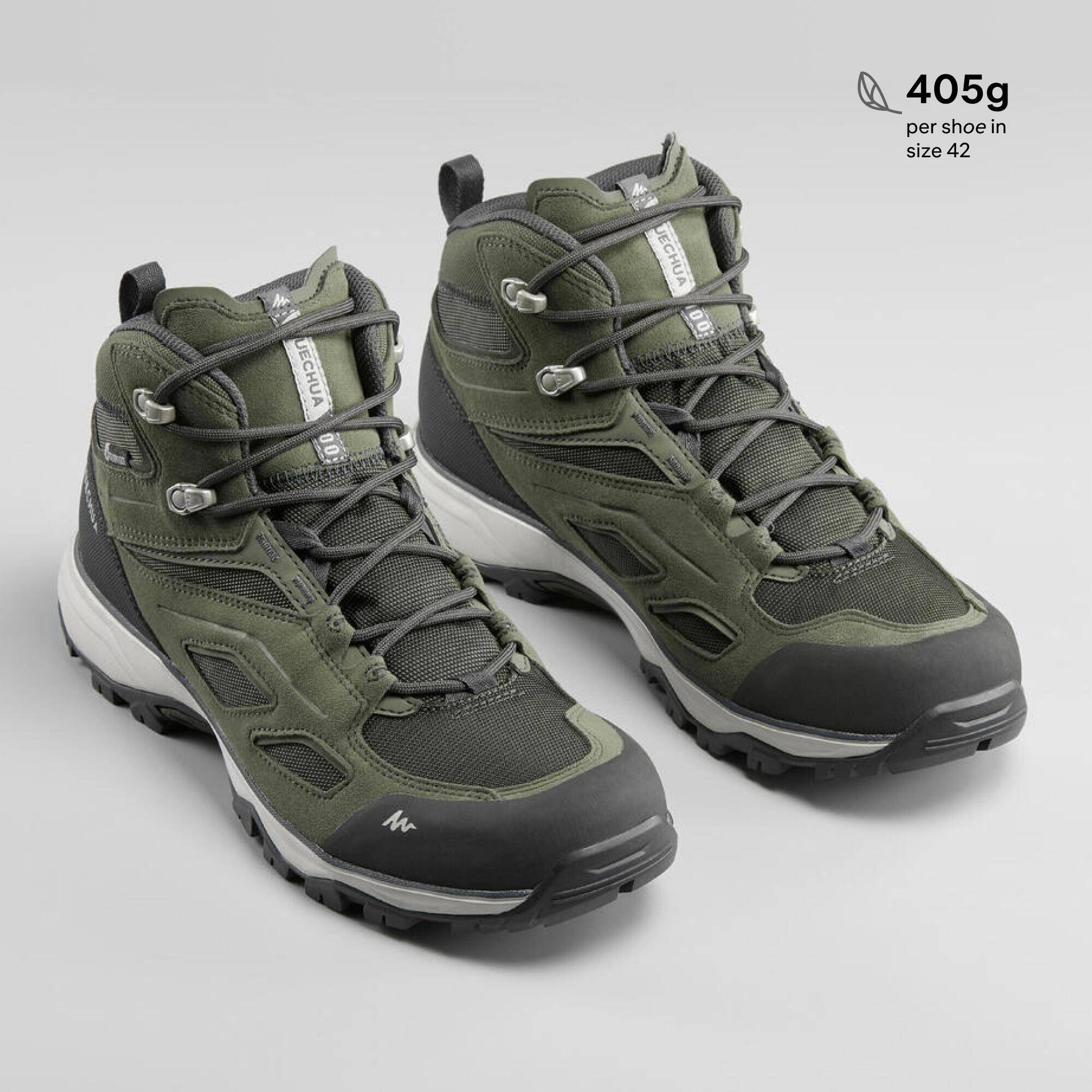 Men Mid Ankle Waterproof Hiking Shoes with Non-Slip Outsole Khaki - MH100 -  4
