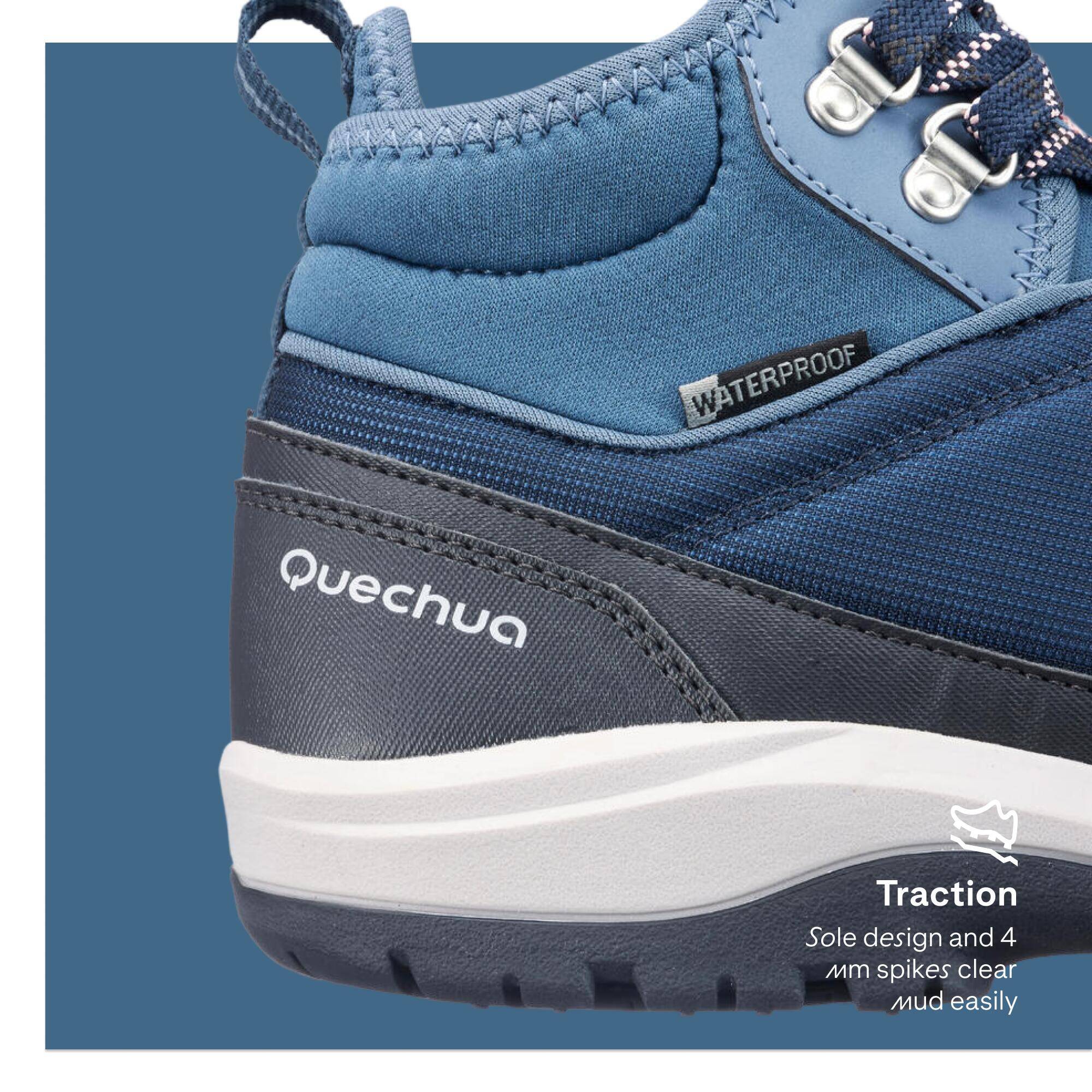 Women Water Resistant Mid Ankle Hiking Shoes Blue Grey - NH100 -  5