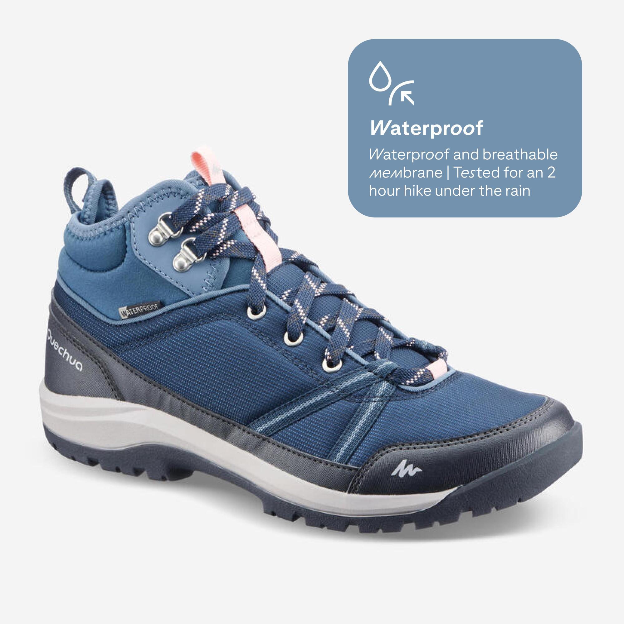 Women Water Resistant Mid Ankle Hiking Shoes Blue Grey - NH100