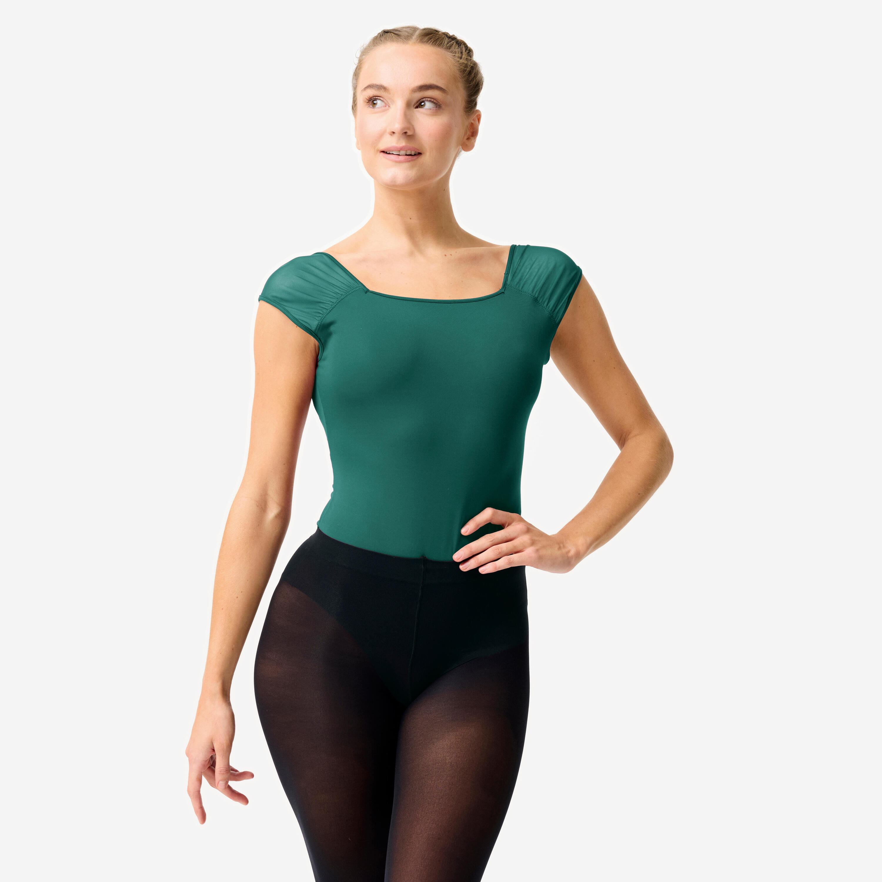 IMEKIS Balletpak voor dames, bloemen, korte mouwen, rugvrij, dansbody, balletshirt, top, gymnastiekpak, balletkleding, ballerina, danskleding met afneembare beha-pad, lichtroze, S