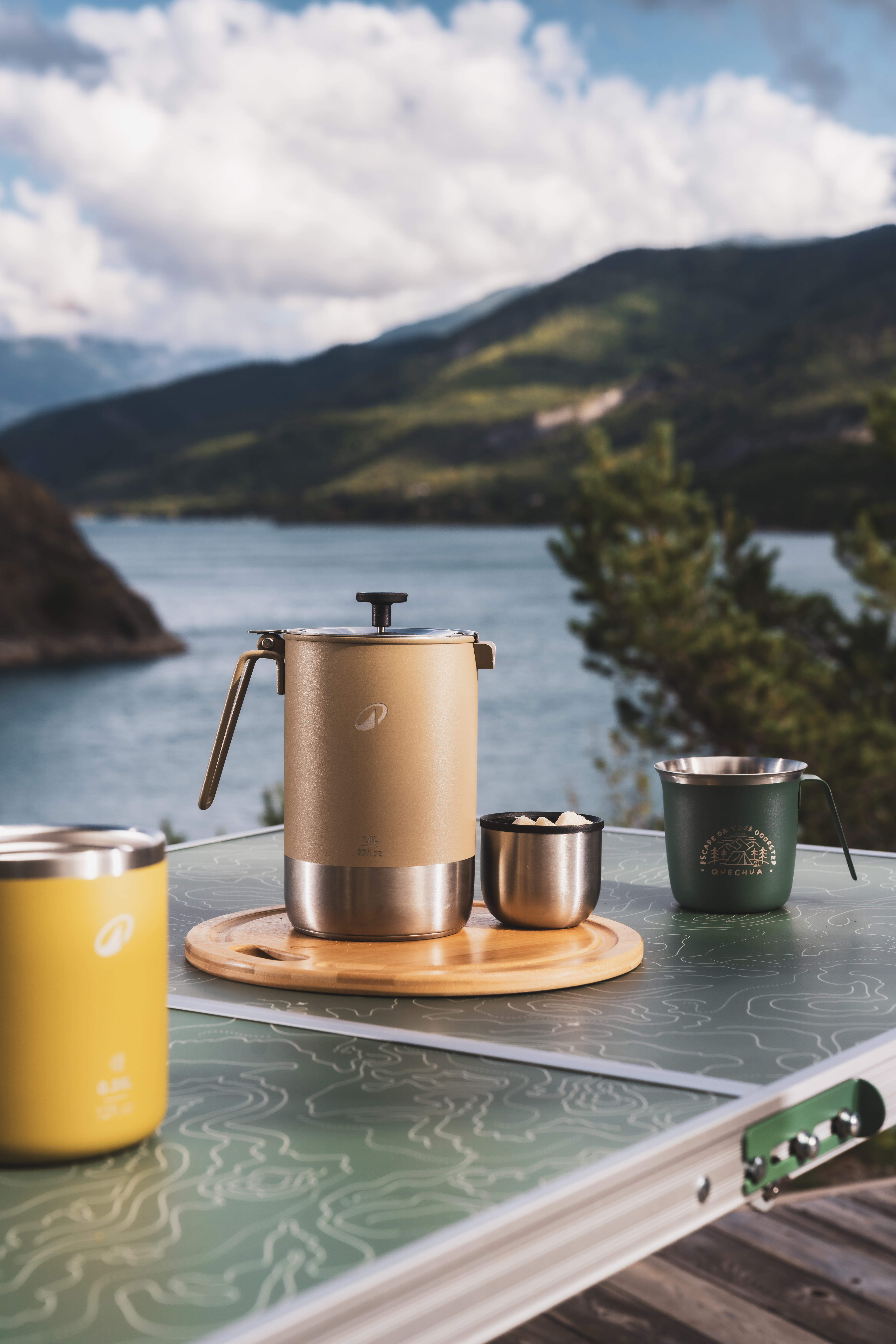 3-in-1 Stainless Steel Portable Camping Coffee Maker, 0.6 L–0.8 L - QUECHUA