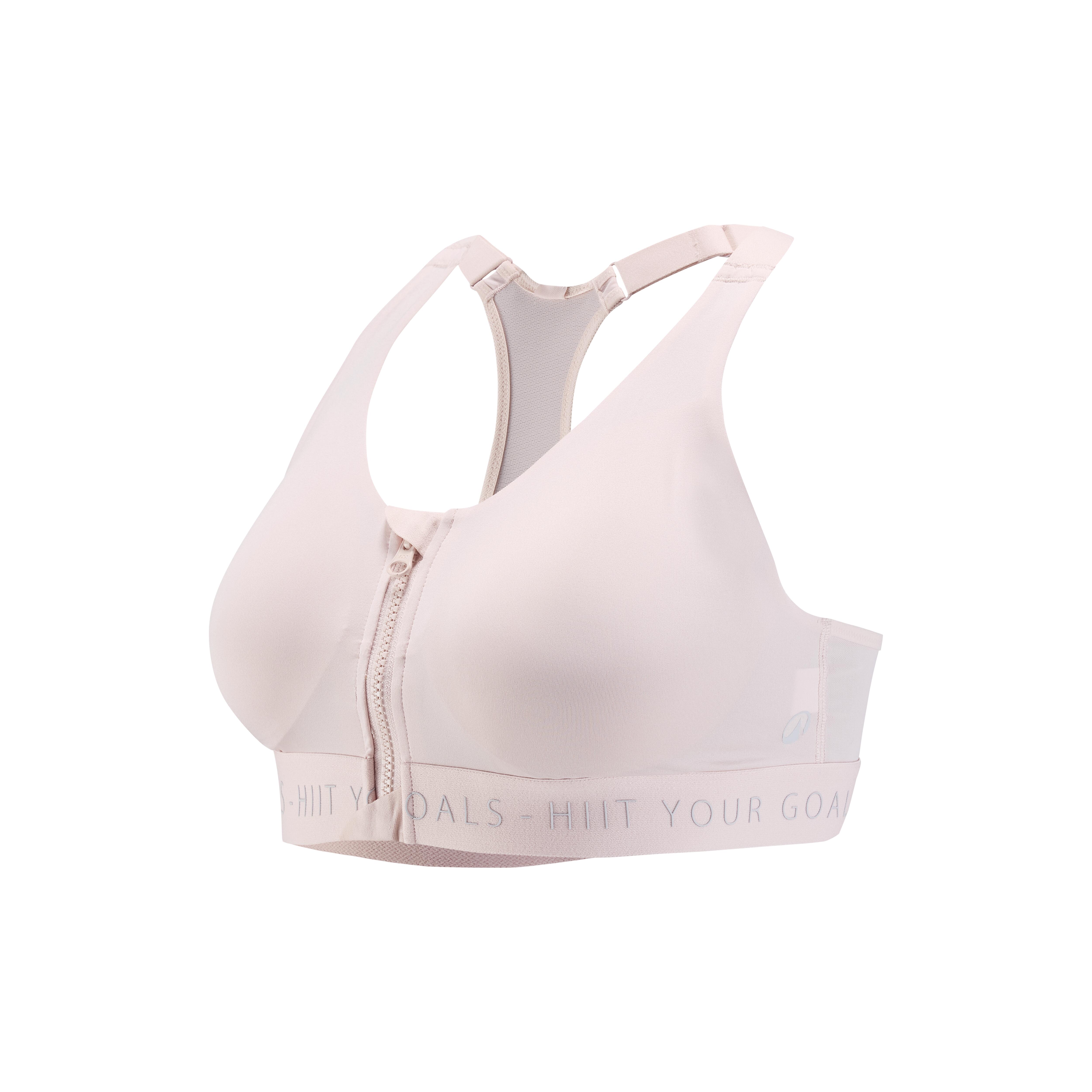 Women's High Support Zipped Sports Bra with Cups - Quartz Pink - DECATHLON