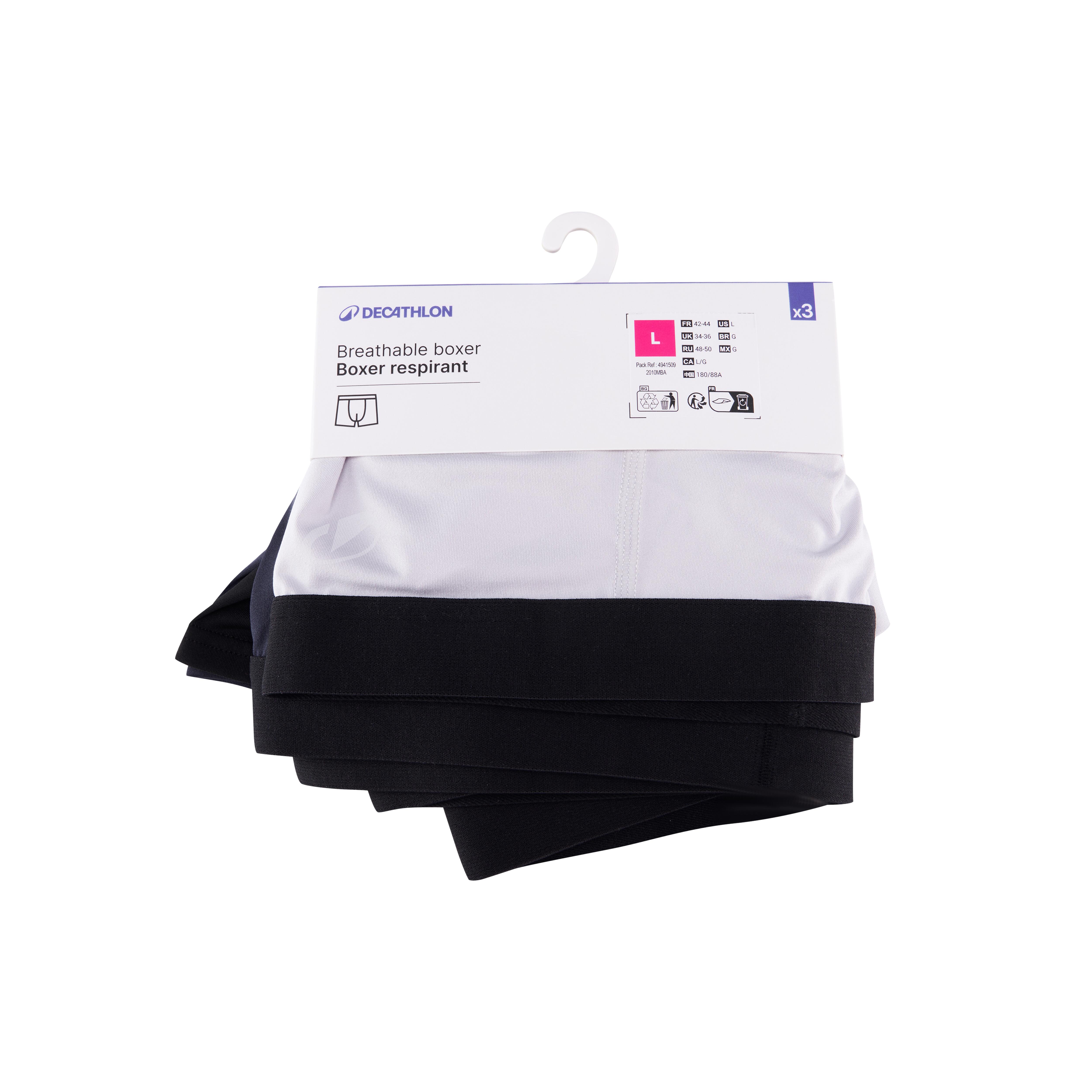 Men's Pack of 3 Breathable Microfibre Boxers - Smoky Black/Blue Black/Silver