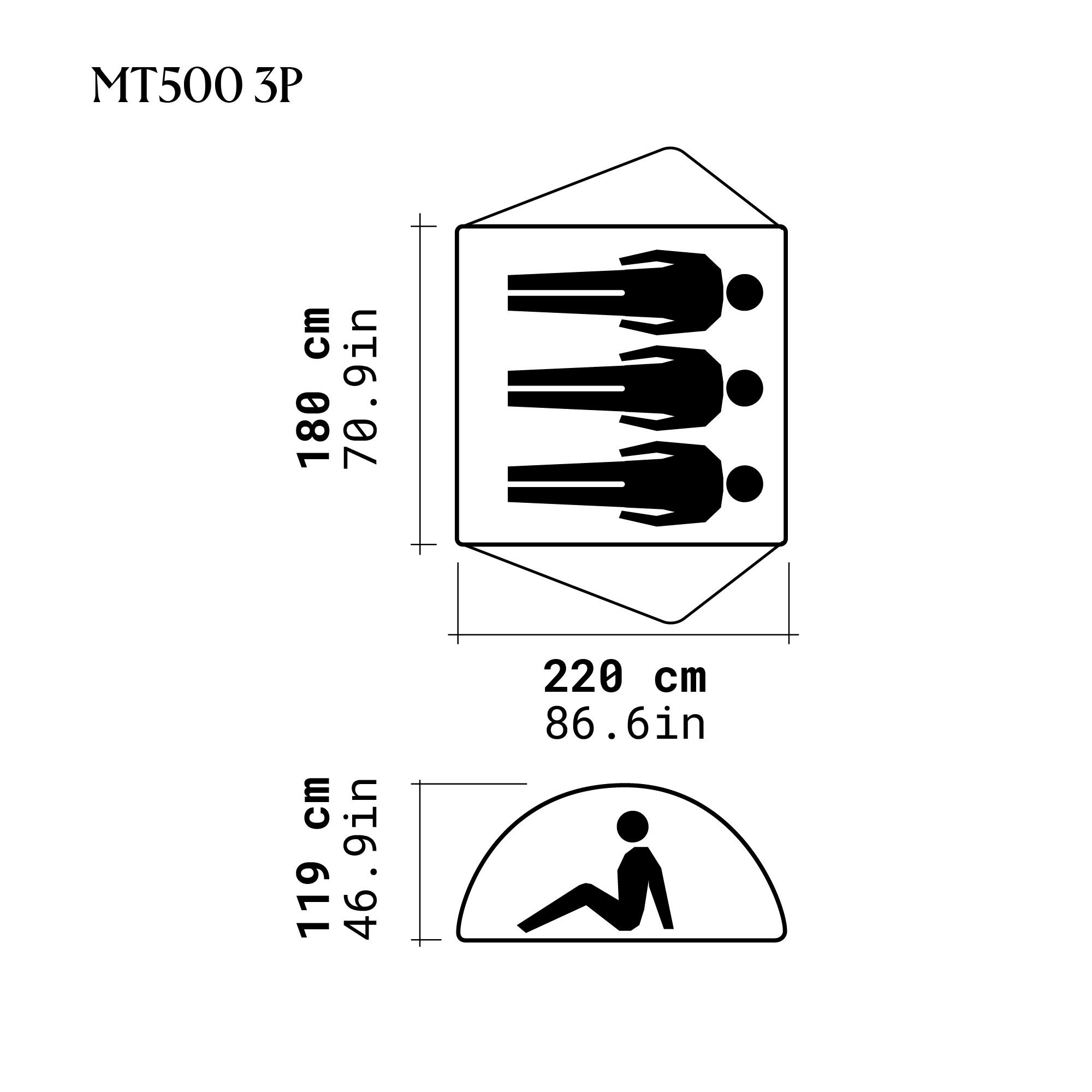 Camping Dome Tent 3-Person, MT 500 - SIMOND