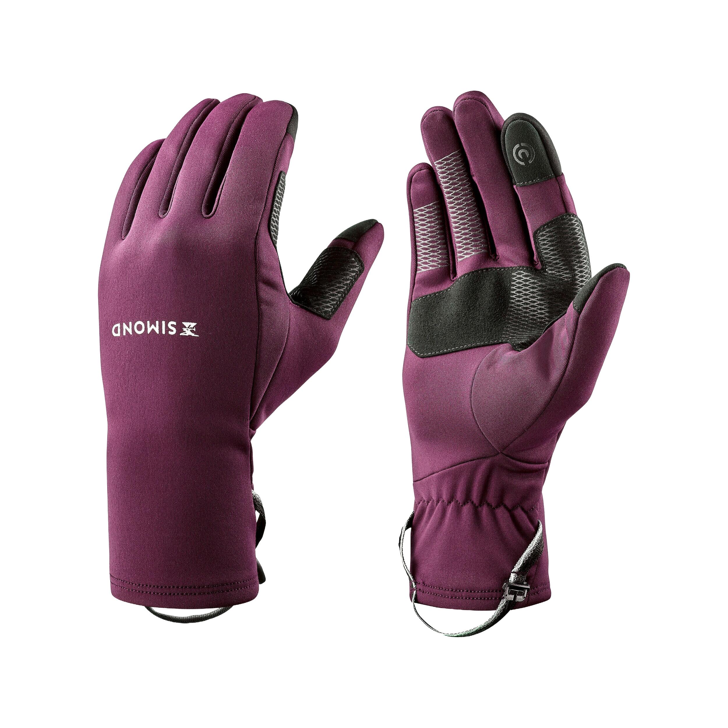 Adult mountain trekking tactile stretch gloves - MT500 burgundy