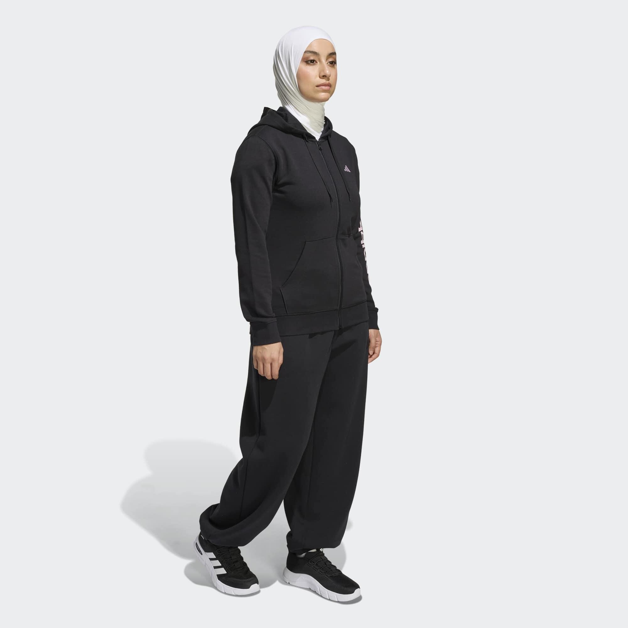 Damen-Fitness-Sweatshirt mit Kapuze und Reissverschluss, Schwarz 3/5