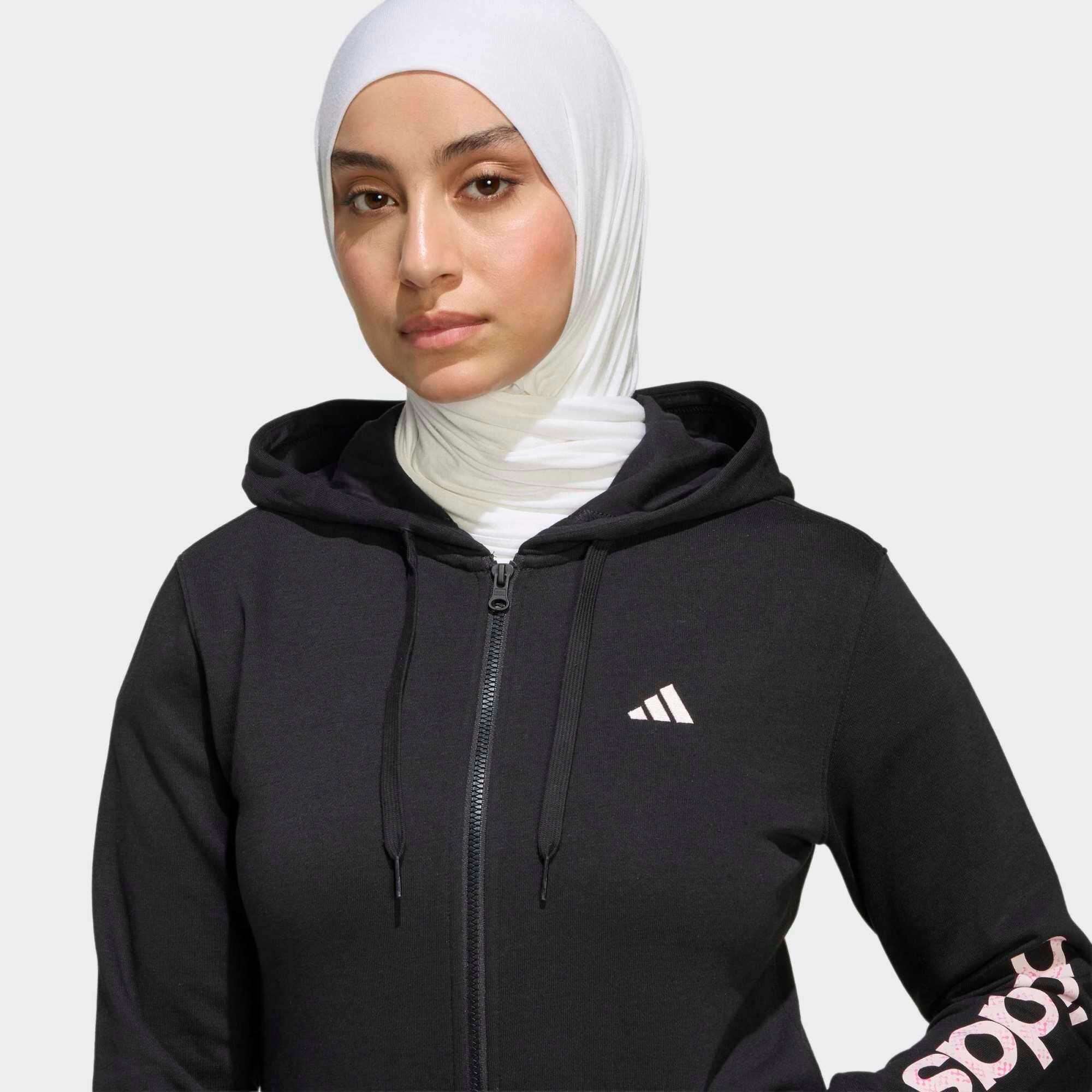 Damen-Fitness-Sweatshirt mit Kapuze und Reissverschluss, Schwarz 4/5