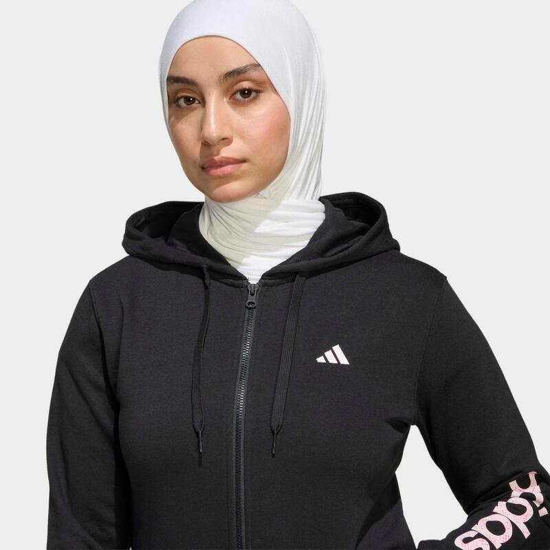 Hanorac cu glugă și fermoar de fitness ADIDAS Negru Damă