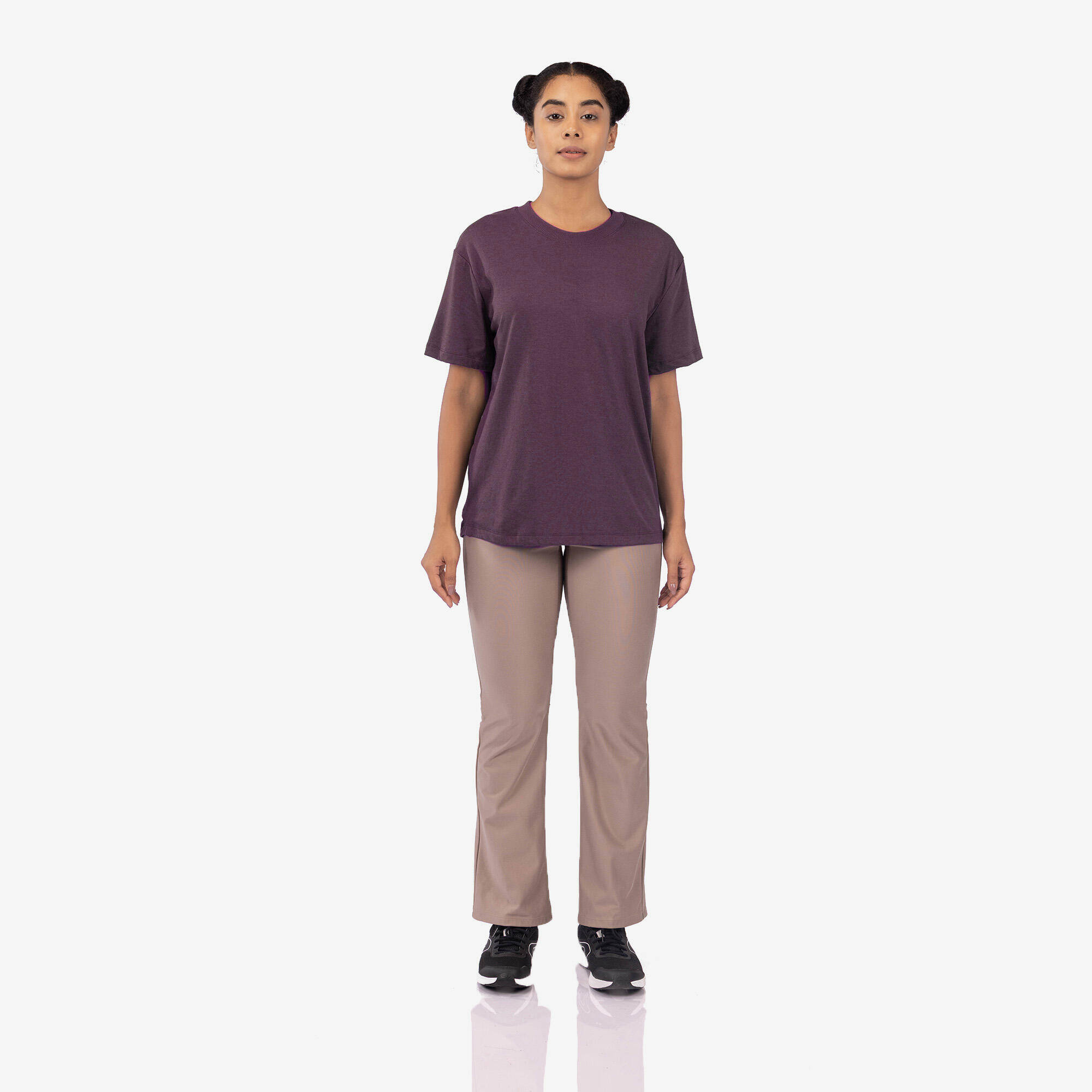 Women Crew Neck Wide Plain T-Shirt Oversize 520 - Grape Purple -  2