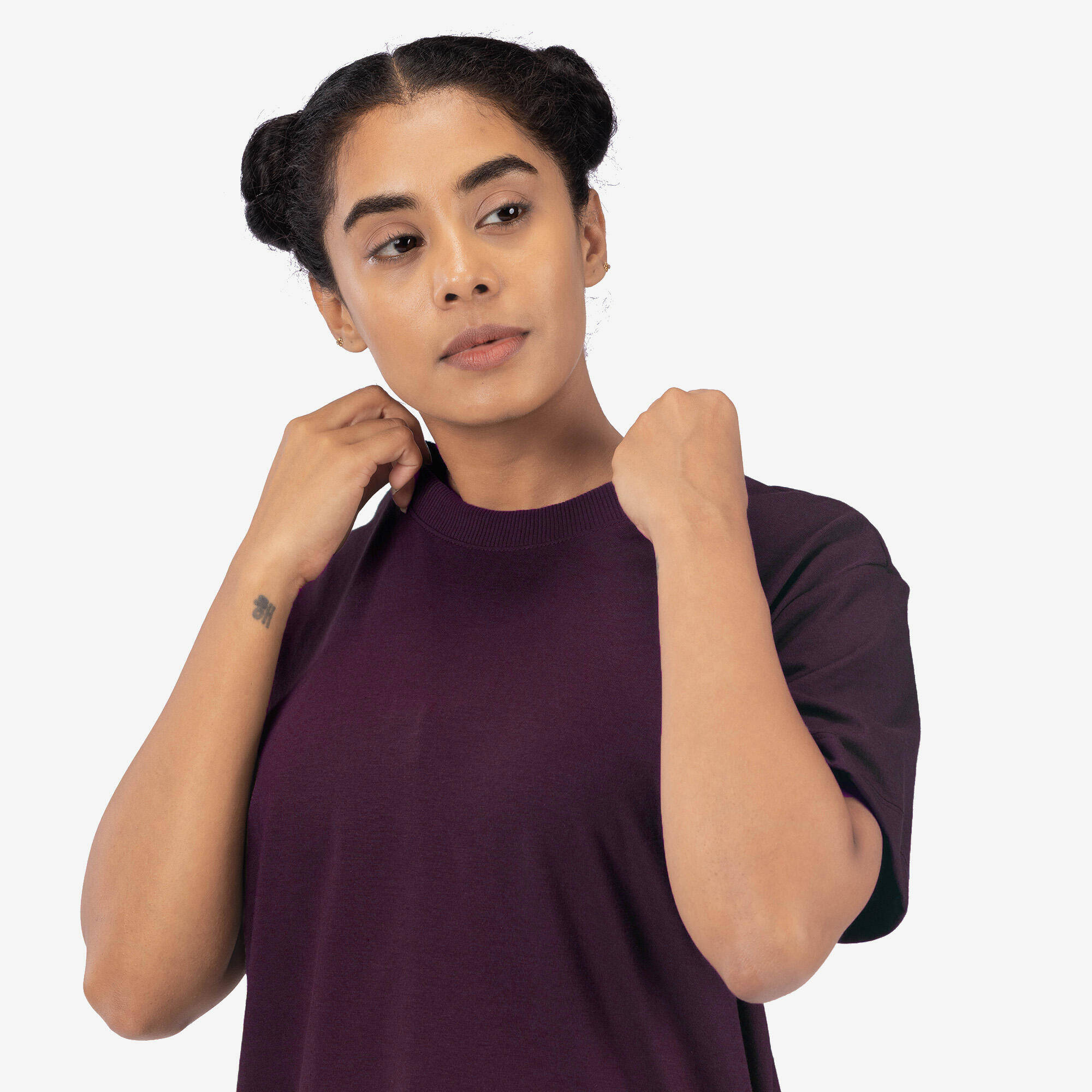 Women Crew Neck Wide Plain T-Shirt Oversize 520 - Grape Purple -  4