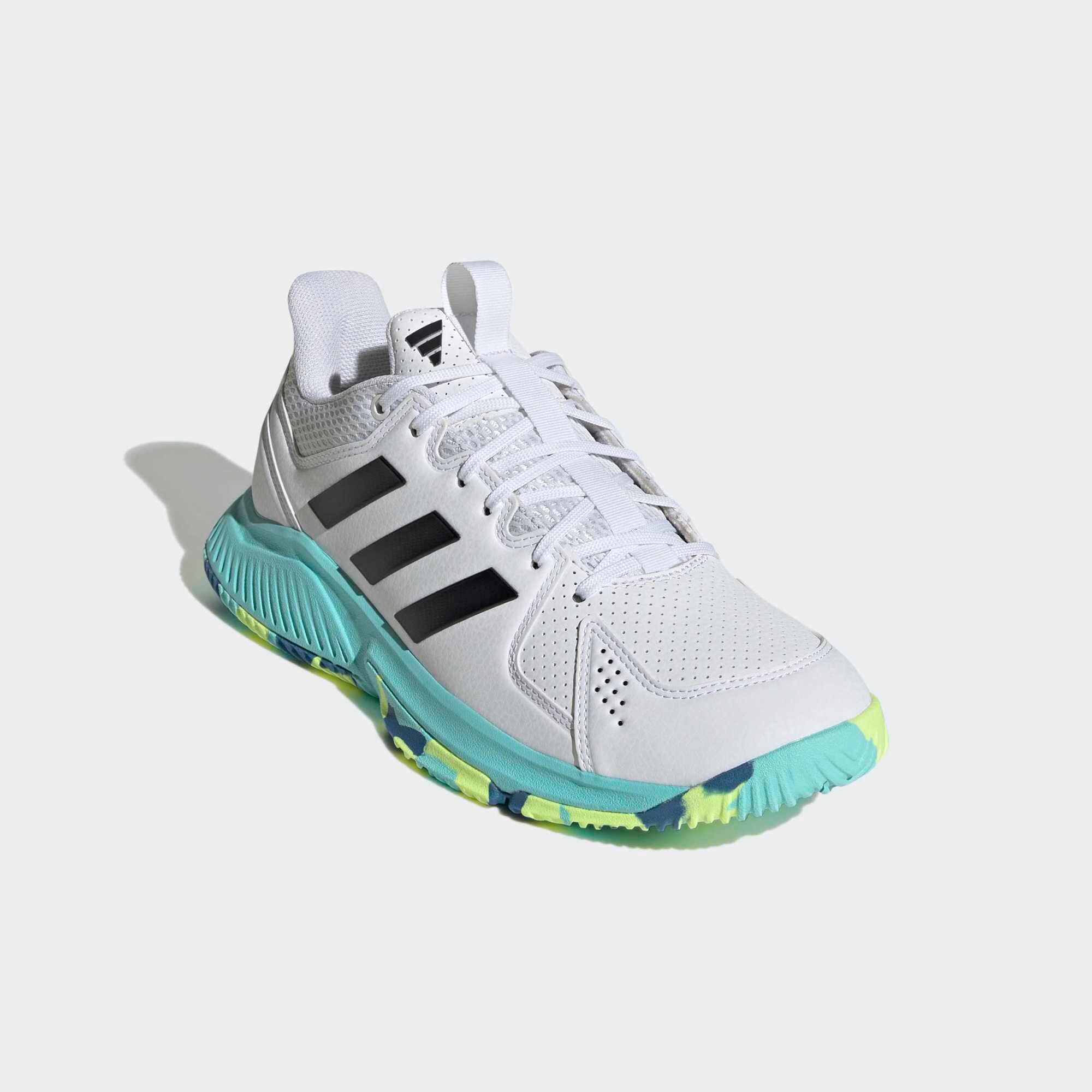 Handball Hallenschuhe Erwachsene - Adidas Court Flight weiss/gelb/blau 7/9