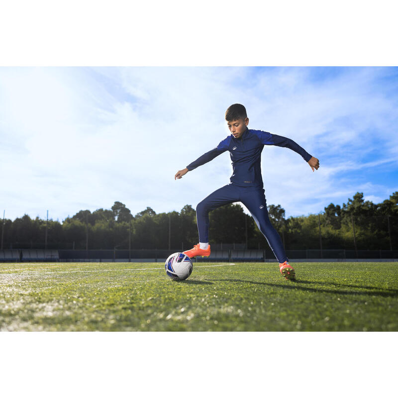 Bluză de fotbal cu fermoar scurt VIRALTO KIDS Check Bleumarin mânecă albă Copii