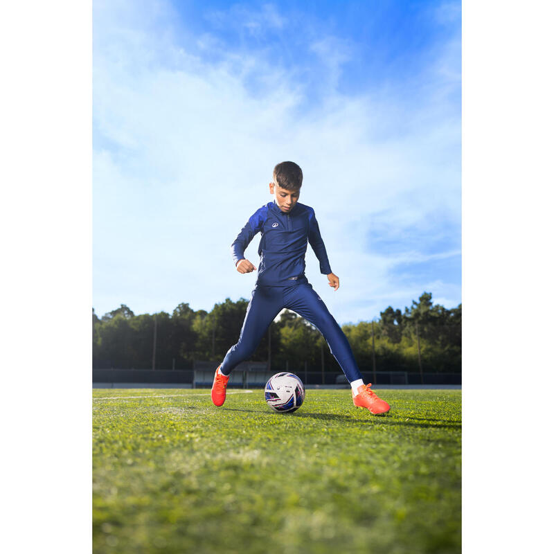 Bluză de fotbal cu fermoar scurt VIRALTO KIDS Check Bleumarin mânecă albă Copii