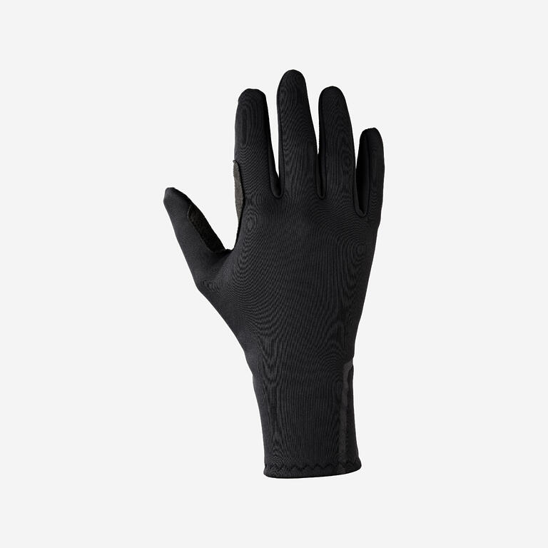 Black full-finger cycling gloves with padded palms and reflective wrist detailing