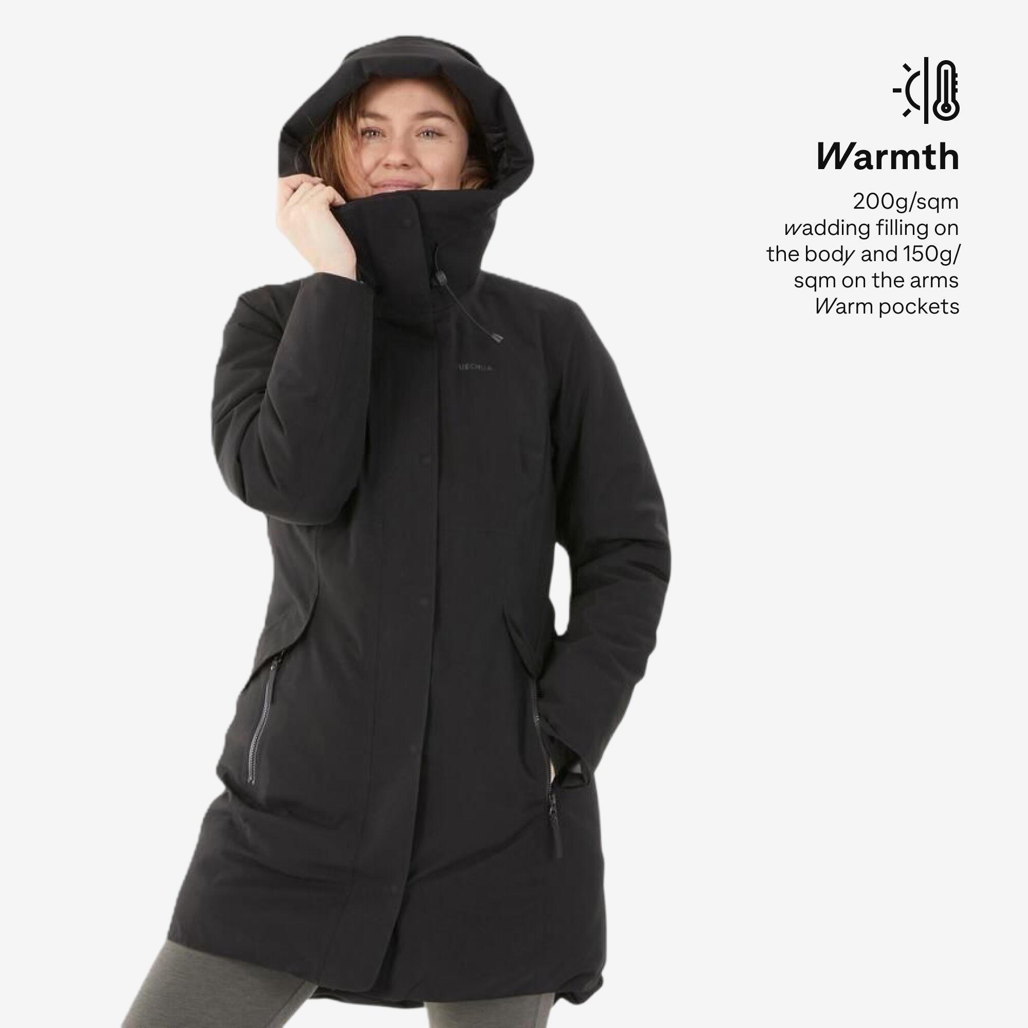 Women Hiking Waterproof Parka Jacket with Hood Warm Upto -10�C, NH500 - Black
