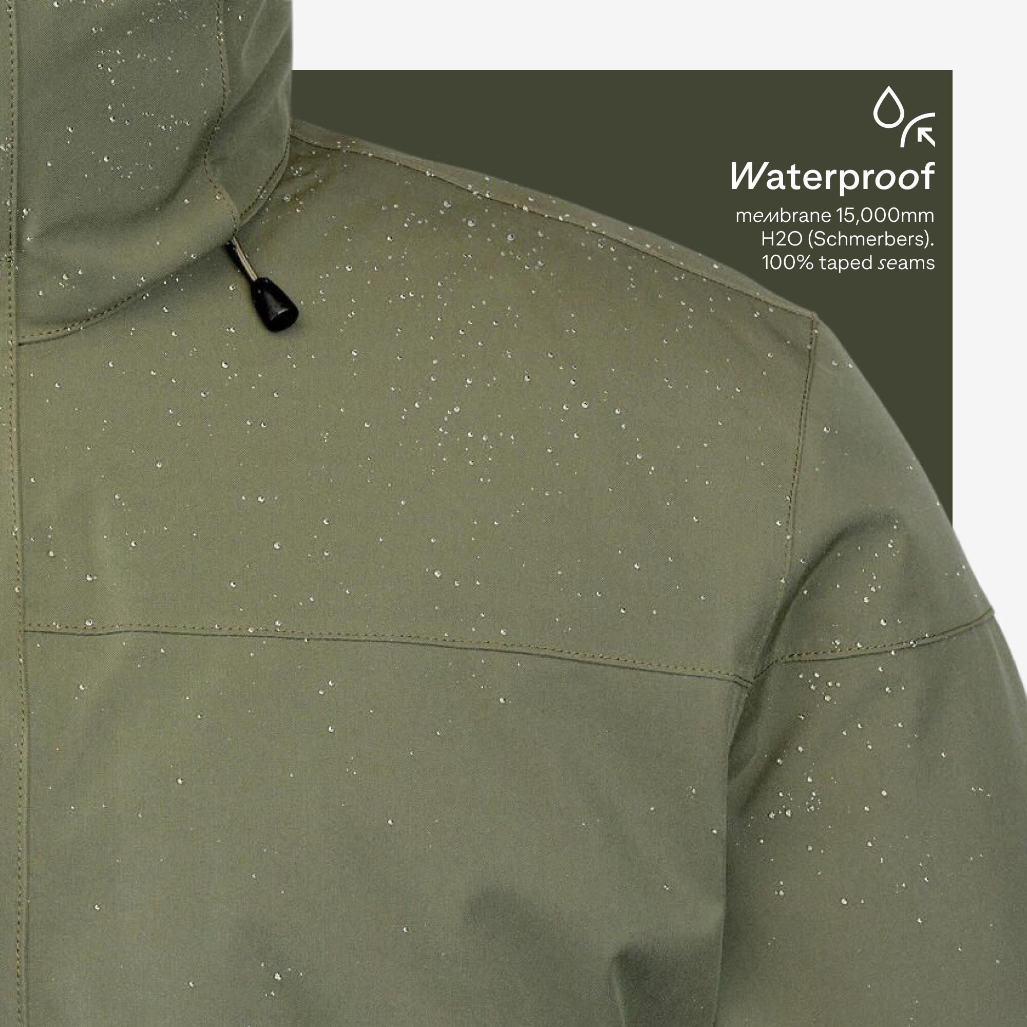 Men Hiking Waterproof Parka Jacket with Hood Warm Upto -10�C, NH500 - Green