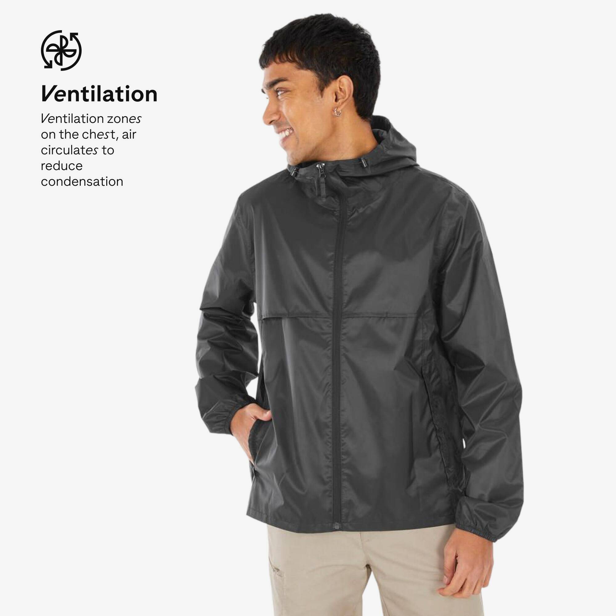 Men’s windproof and waterproof hiking jacket, Raincut Full Zip - Black -  4