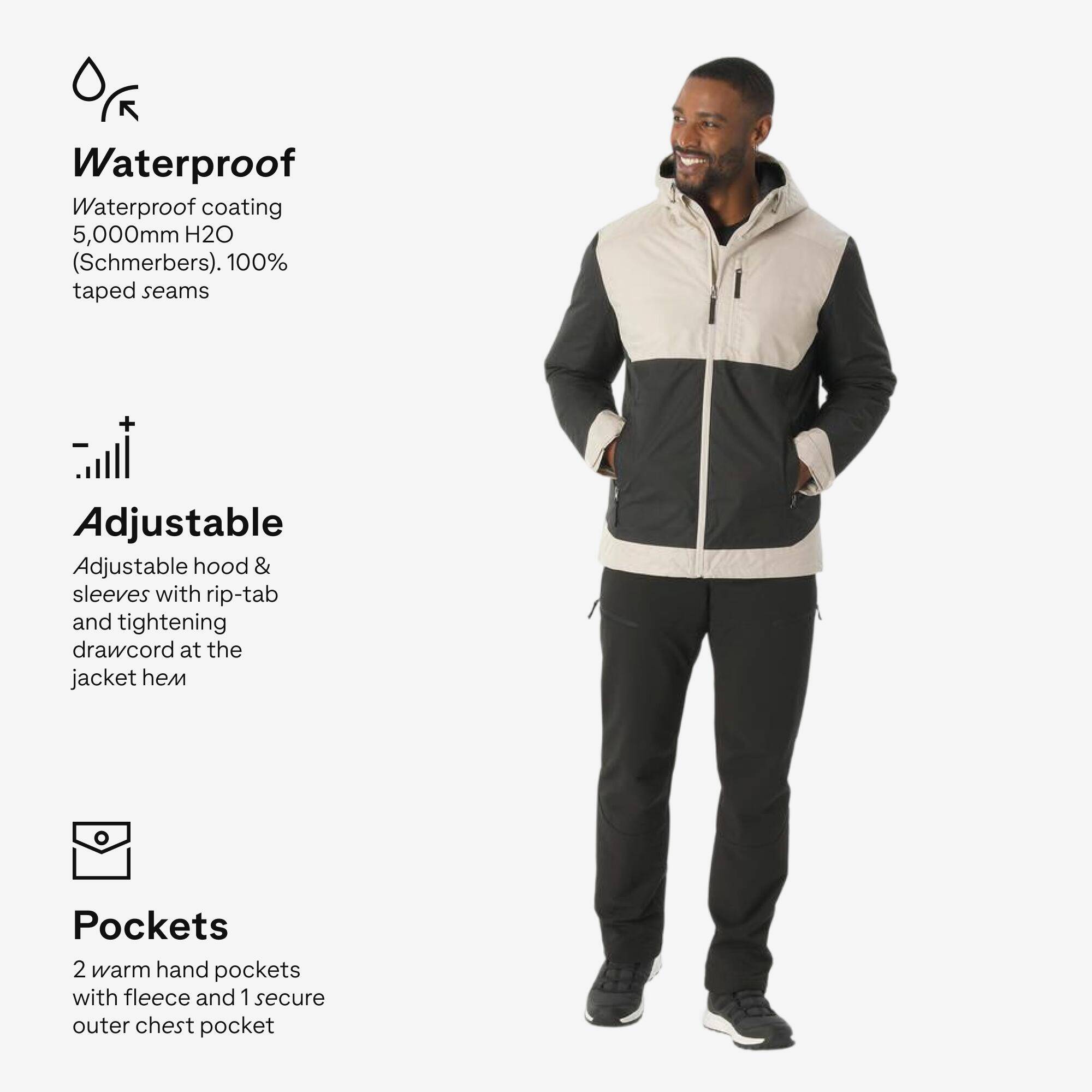 Men’s waterproof hiking jacket -10°C, NH500 - Beige -  2