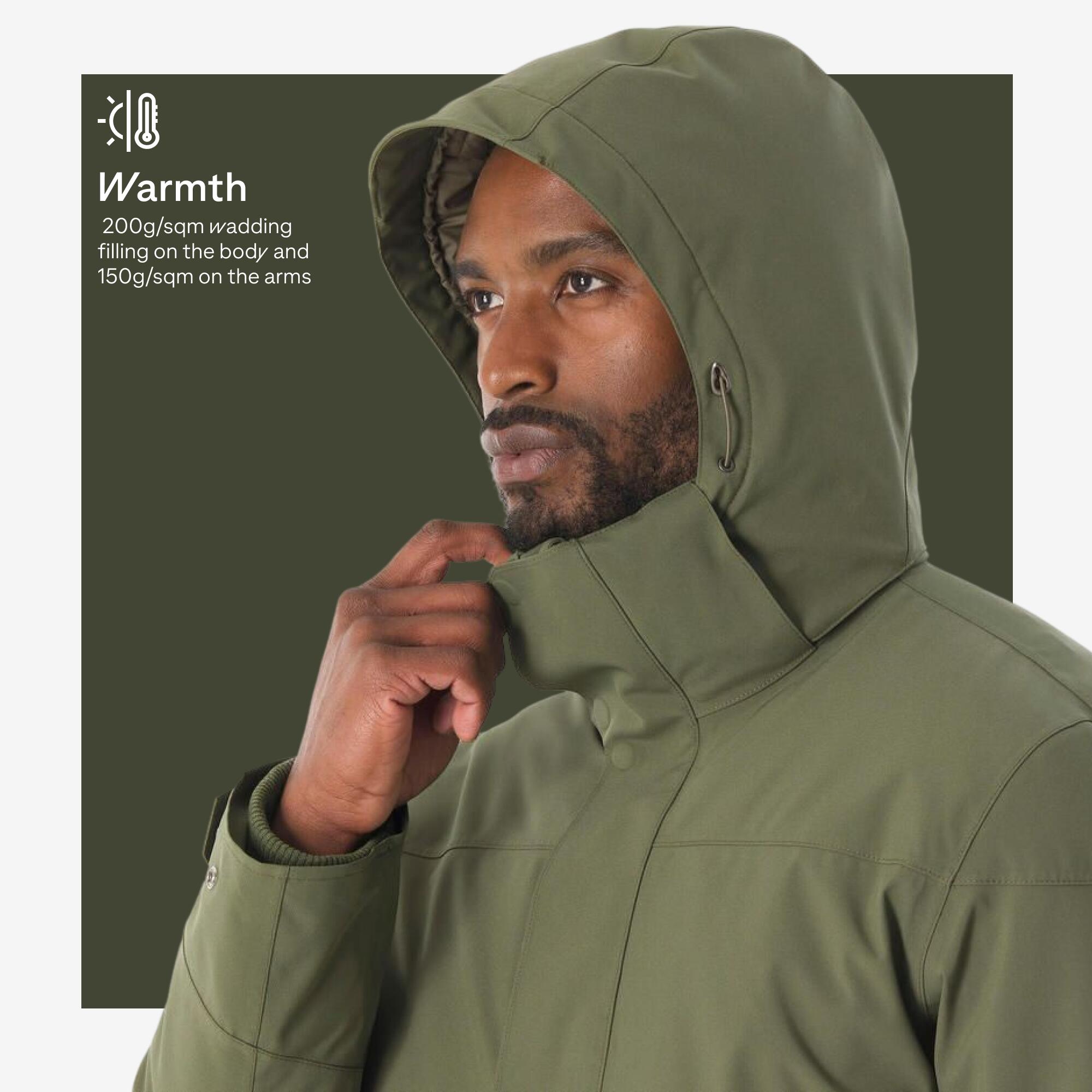 Men Hiking Waterproof Parka Jacket with Hood Warm Upto -10�C, NH500 - Green
