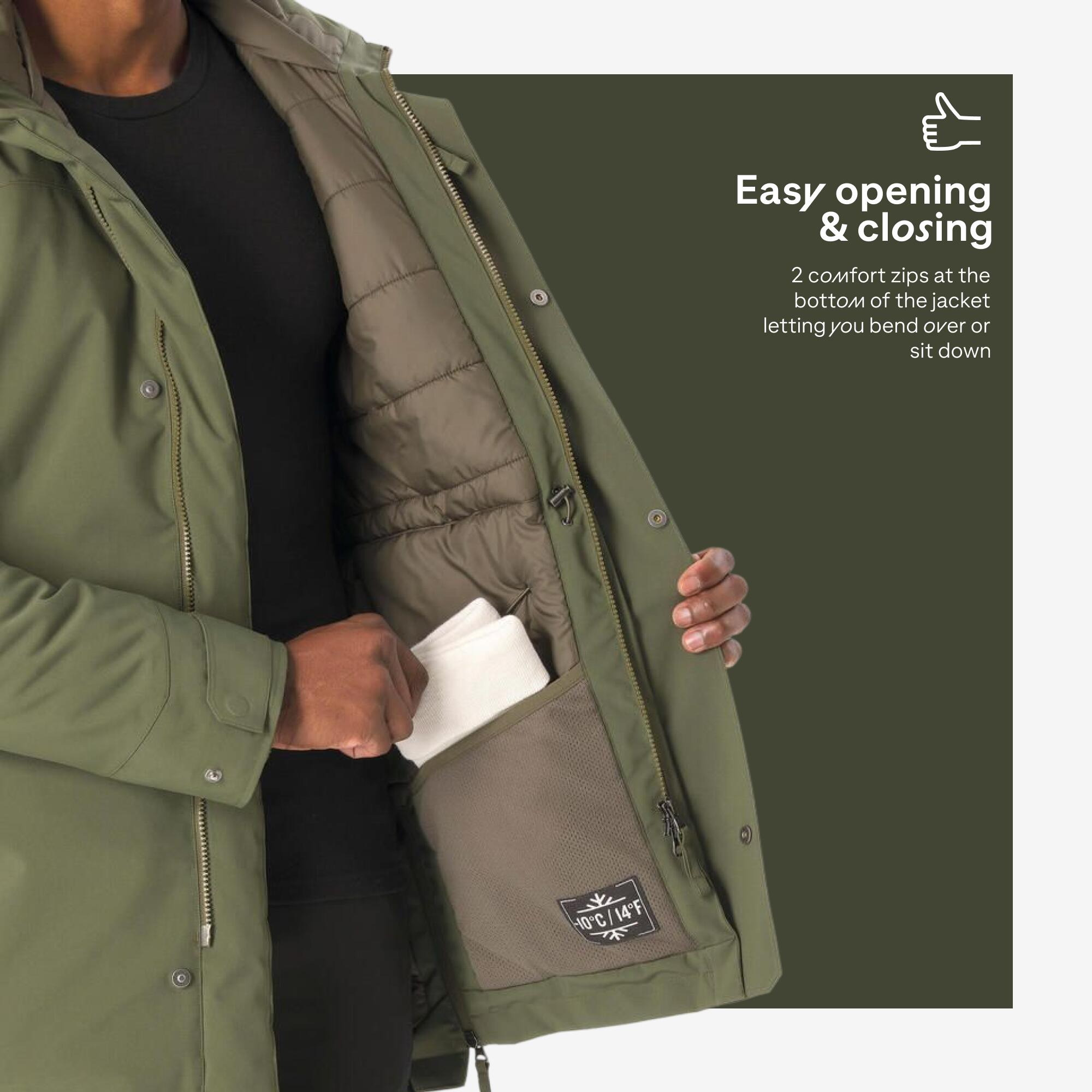 Men Hiking Waterproof Parka Jacket with Hood Warm Upto -10�C, NH500 - Green