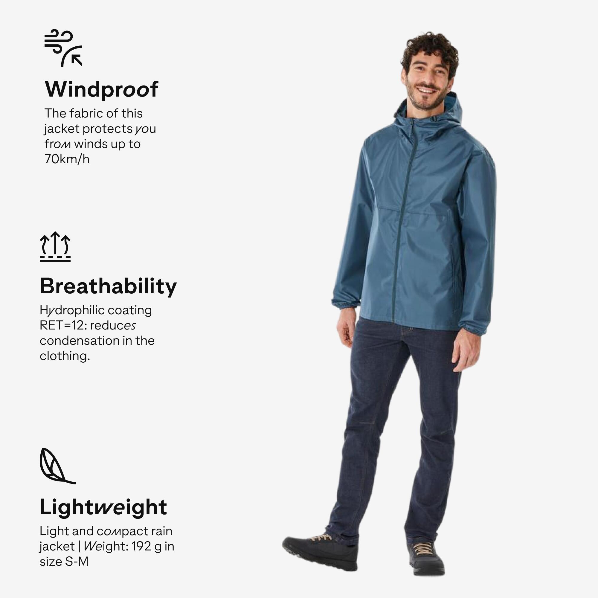 Men’s windproof and waterproof hiking jacket, Raincut Full Zip - Blue